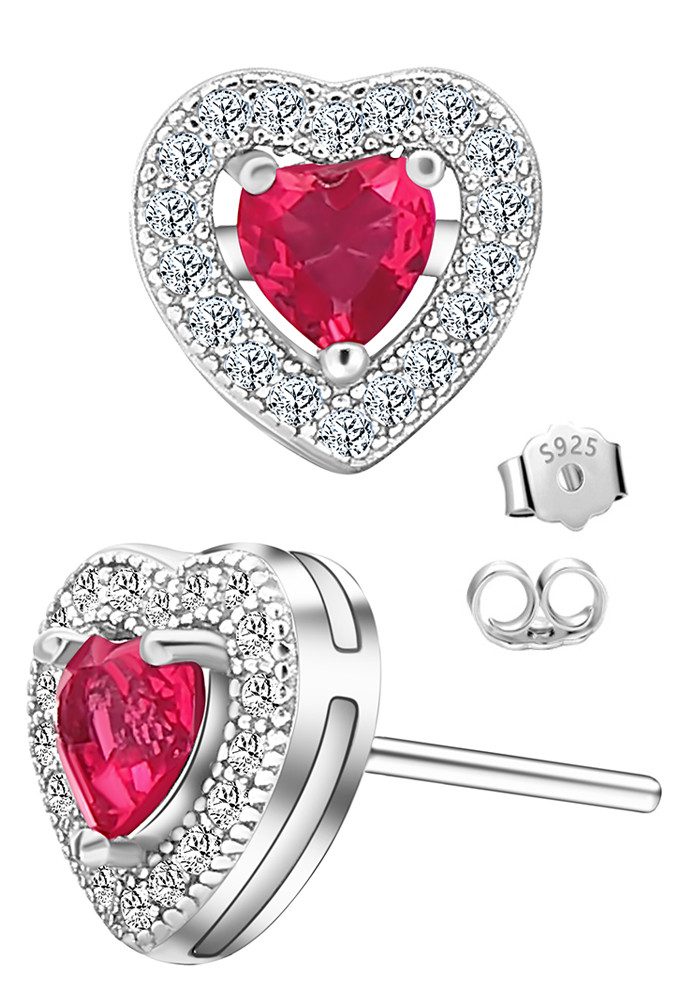 Limana Paar Ohrstecker Ohrringe 925 Silber Herz Schmuck für Damen Frauen rot (inkl. Schmuckbox Weihnachtsgeschenk, Liebe), Geschenk Valentinstag Jahrestag Weihnachten Geburtstag Muttertag