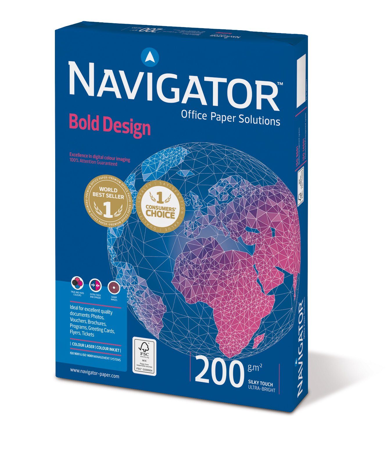 NAVIGATOR Drucker- und Kopierpapier Navigator Bold Design Kopierpapier 200g/m² DIN-A4 150 Blatt weiß