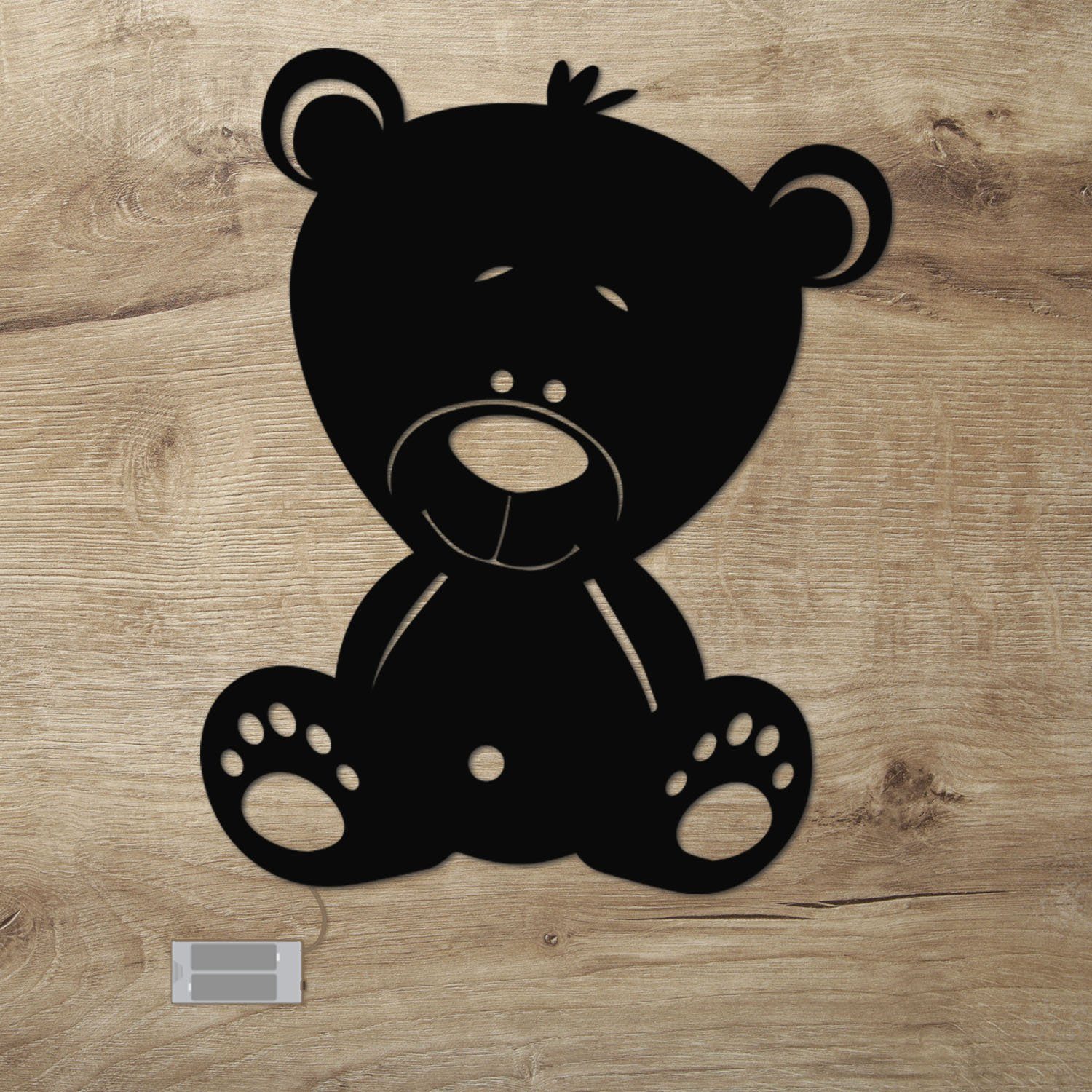 Ohne Kinderzimmer Zugschalter/Stern, mit LED batteriebetrieben fest Nachtlicht Teddy LED Motiv Bär Schwarz Bären Kleinkinder, für Wanddekoobjekt Leuchte Namofactur integriert, Warmweiß, Schlaflicht -