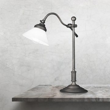 Licht-Erlebnisse Schreibtischlampe SOFIA, ohne Leuchtmittel, Glas Messing 40 cm E14 in Bronze dunkel matt Weiß Rustikal SOFIA
