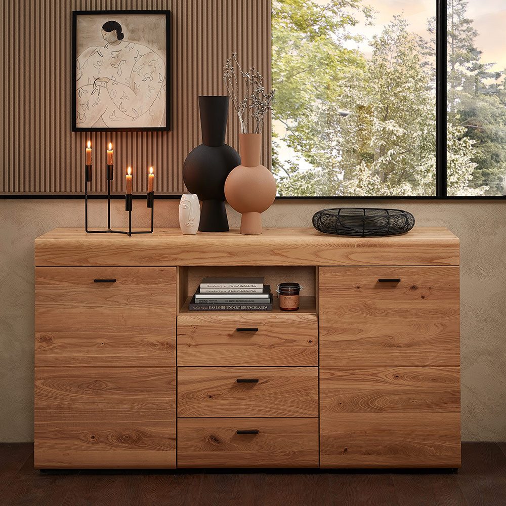 Lomadox Wohnzimmer-Set MORENA-55, (Mega-Spar-Set), Esche teilmassiv, Softclose-Funktion, montiert