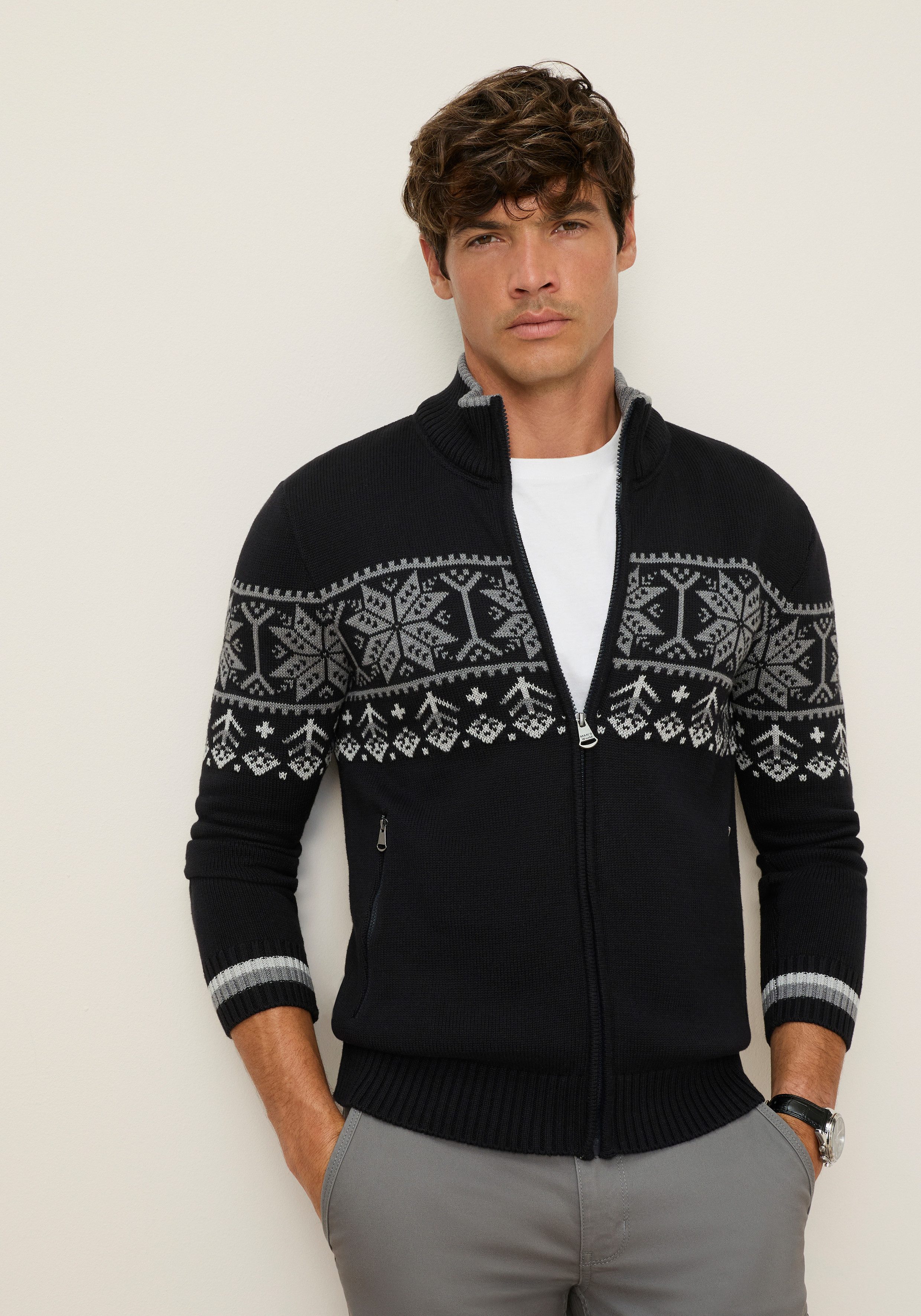Man's World Jacquardstrickjacke Neue Kollektion! Highlight Norweger Muster mit Reißverschluss, mit Rippbündchen an Ärmeln und Saum