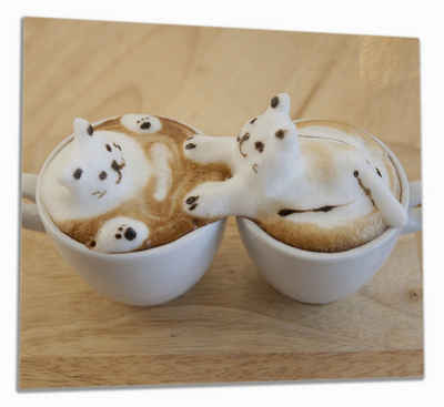 Wallario Herd-Abdeckplatte Süße Milchschaum Katzen auf Kaffee, ESG-Sicherheitsglas, (Glasplatte, 1 tlg., inkl. 5mm Noppen), verschiedene Größen