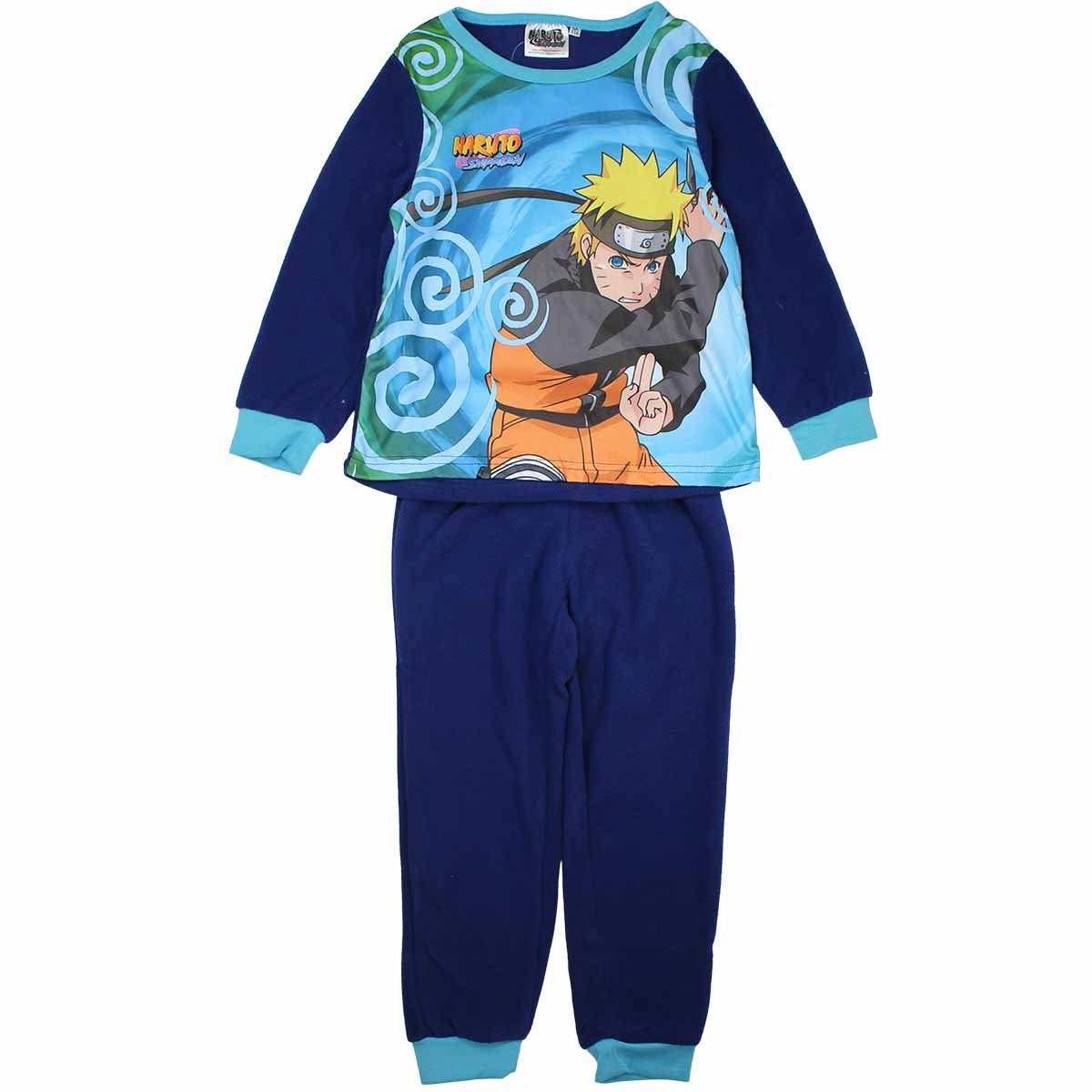 Naruto Schlafanzug Anime Naruto Shippuden Fleece Jungen Langarm Pyjama Gr. 116 bis 152 Dunkelblau