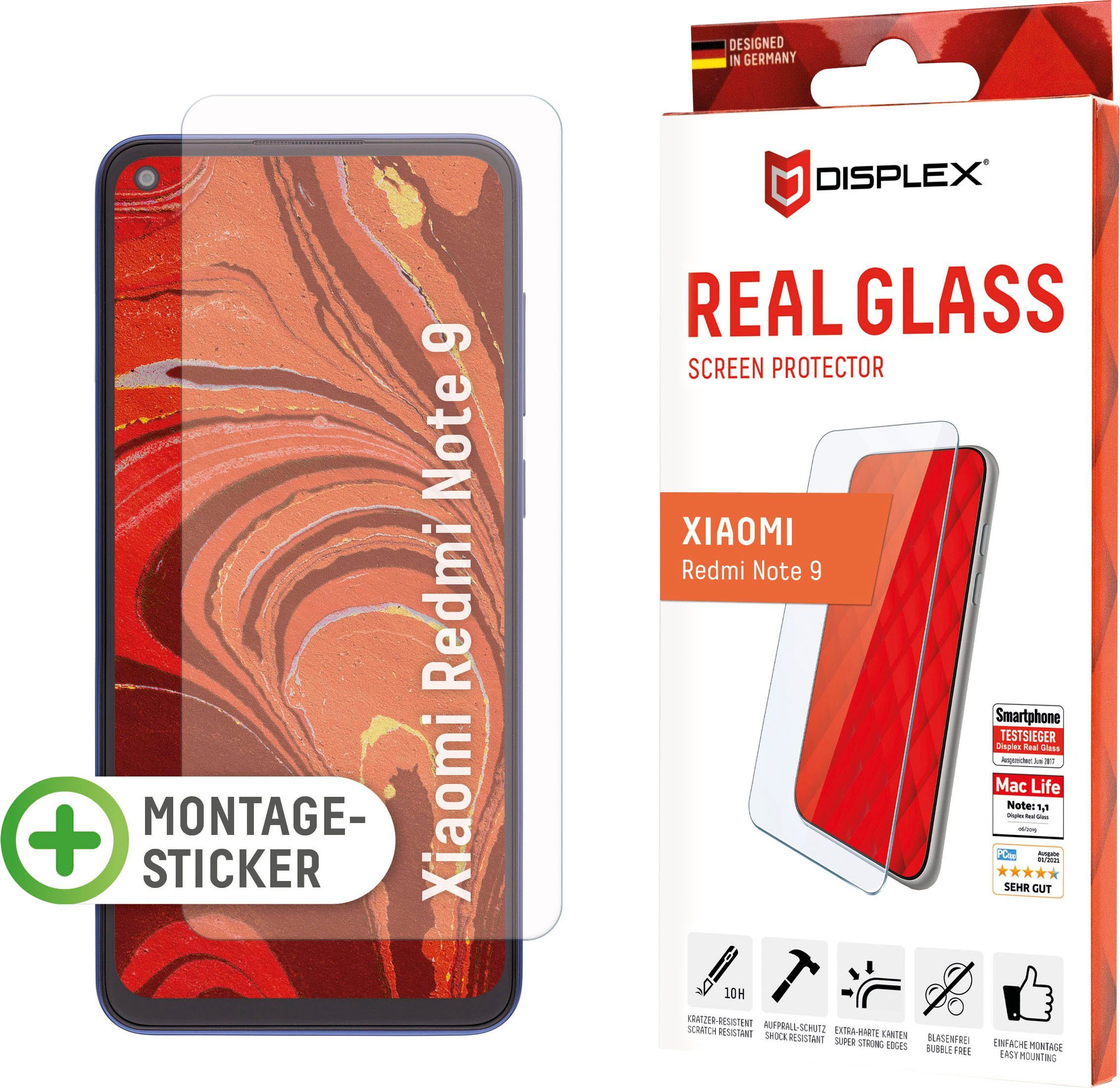 Displex »DISPLEX Real Glass Panzerglas für Xiaomi Redmi Note 9 (6,5), 10H  Tempered Glass, mit Montagesticker, 2D« für Xiaomi Redmi Note 9,  Displayschutzglas, 1 Stück online kaufen | OTTO