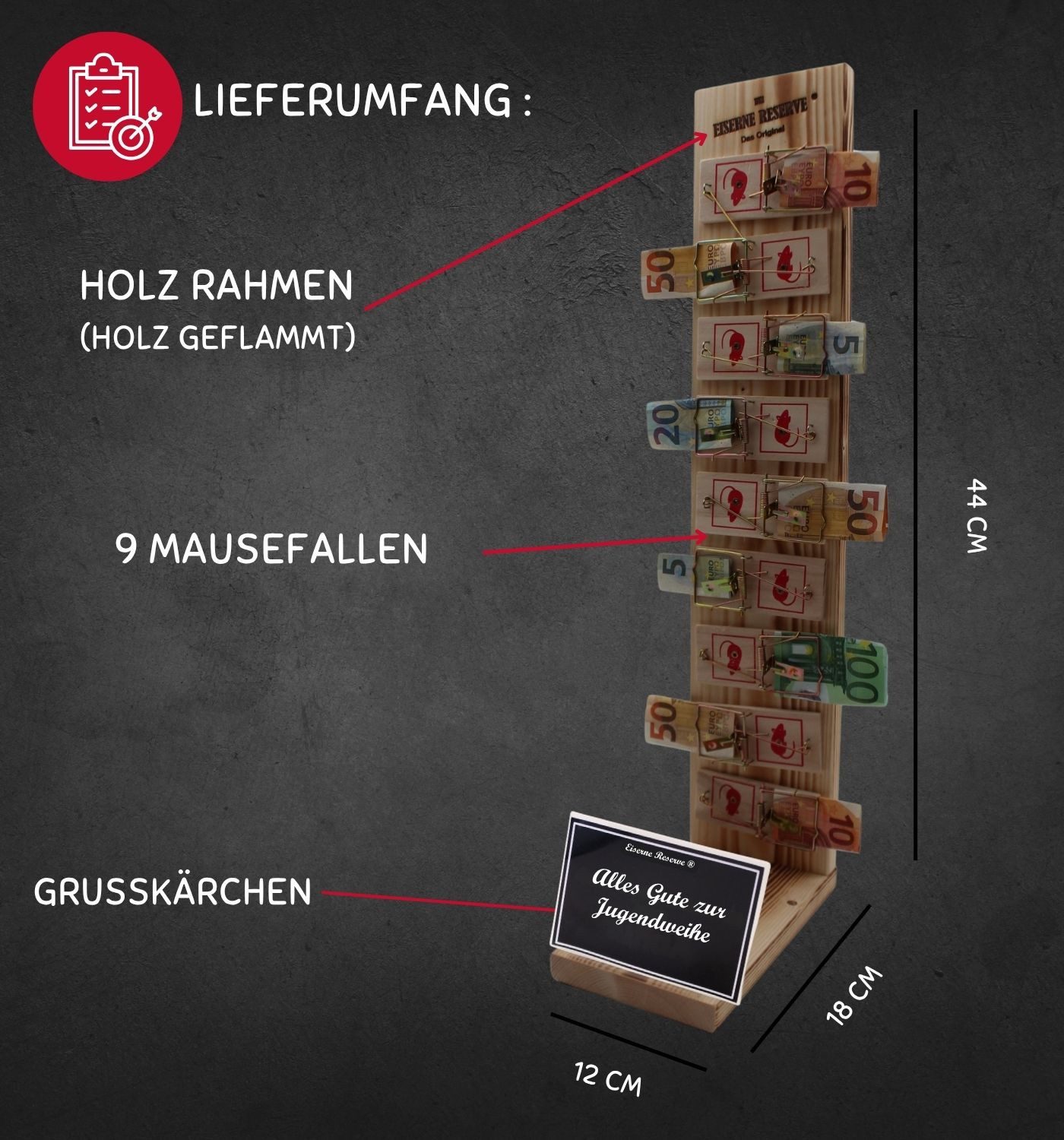 Eiserne Reserve® Geschenkbox Alles Gute zur Jugendweihe -Eiserne Reserve Mausefalle Deluxe 9er Geld