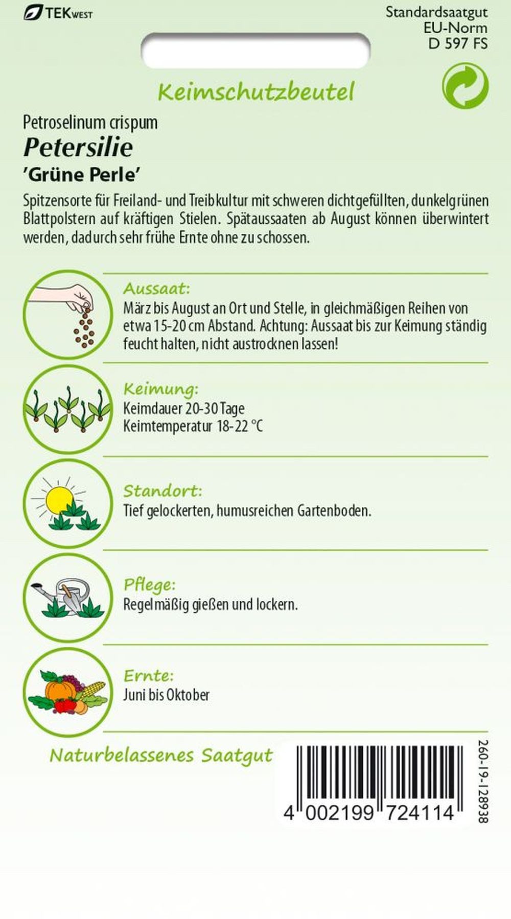 SAMEN PFANN Kräutersamen Petersilie, Grüne Perle - Gewürz Petersilien-Samen Saatgut Samen, Petroselinum crispum