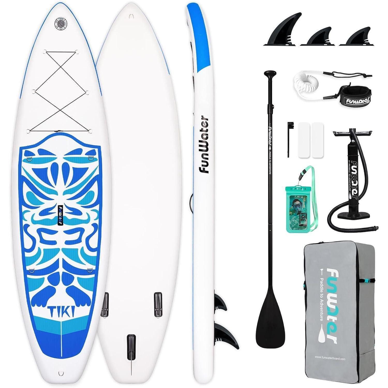 LuxusKollektion Inflatable SUP-Board Stand Up Paddle Board Paddel Flossen SUP Pump 10'6 TIKI BLAU