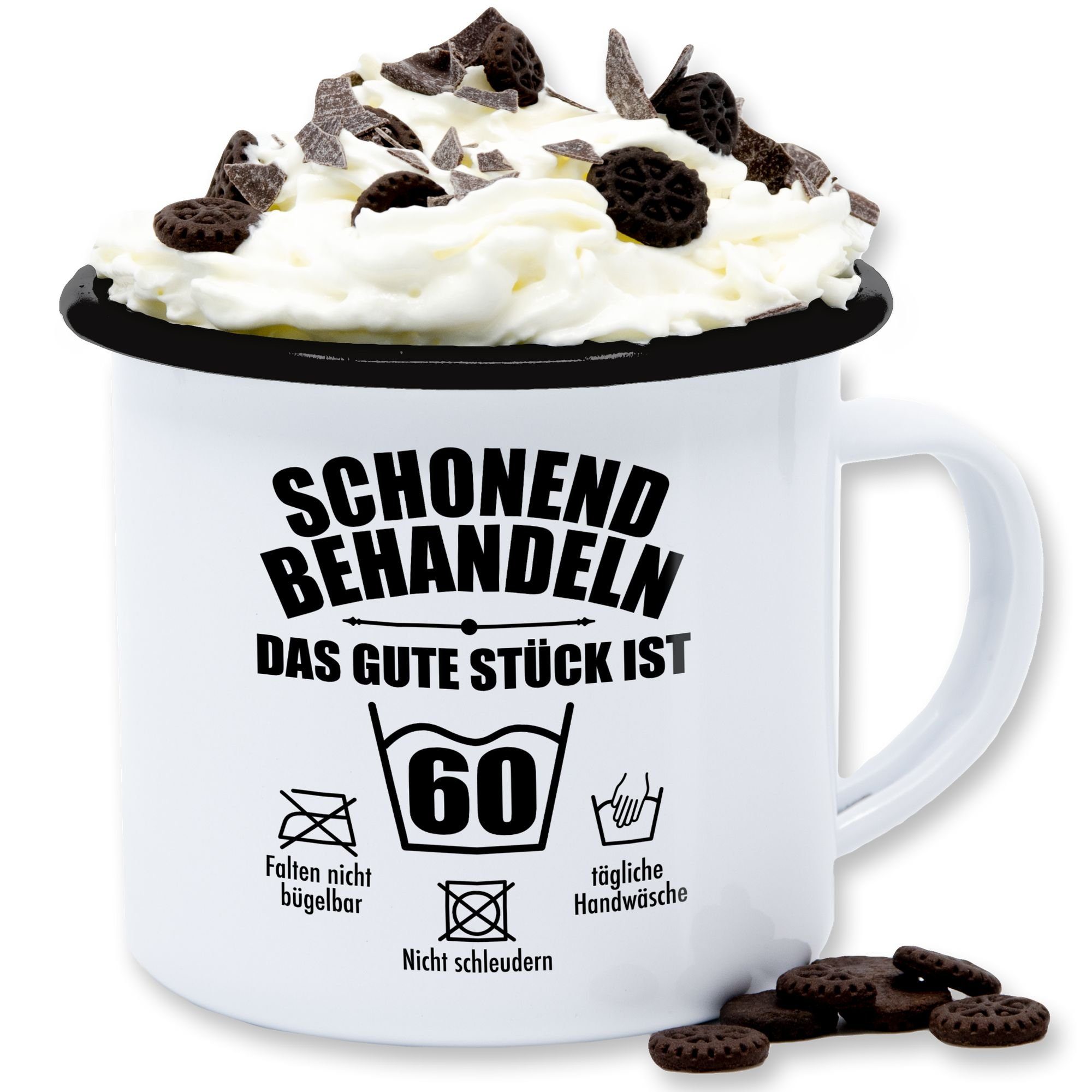 Shirtracer Tasse Schonend behandeln das gute Stück ist sechzig, Stahlblech, 60. Geburtstag Tasse 1 Weiß Schwarz