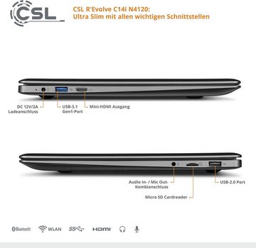 CSL Computer Windows 11 Pro - Ultraleichtes Full HD Notebook (35,81 cm/14,1 Zoll, Intel Celeron N4120, 64 GB SSD, Perfekte Kombination aus Leistung, Mobilität und Erschwinglichkeit)
