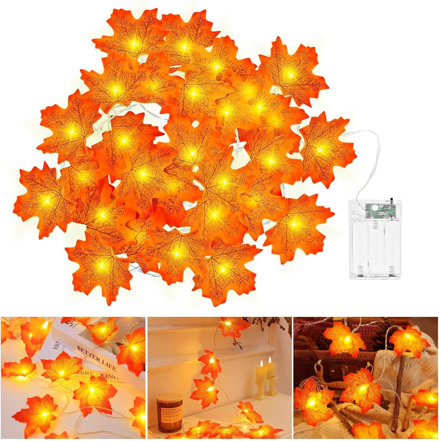 Coonoor LED-Lichterkette 3M 20LED Halloween Deko Herbst Ahornblatt Girlande günstig online kaufen