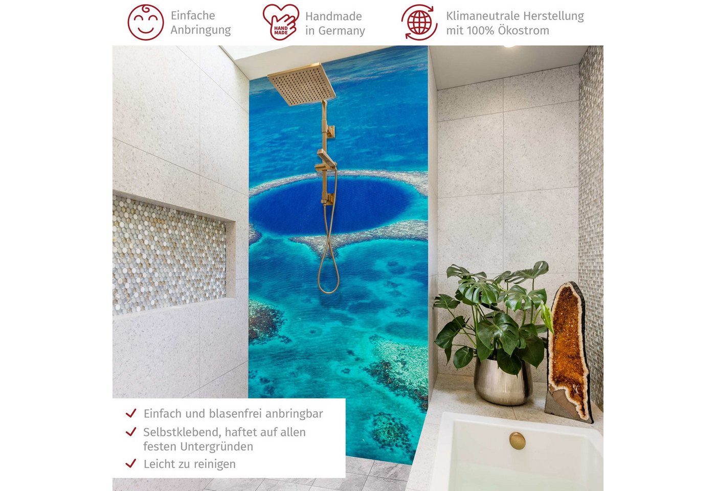 Thumbnail - Bilderdepot24 Badrückwand Strand blau Duschrückwand ohne Bohren Dusche Natur, (1-tlg., Hart-Folie Premium matt 0,61 mm),...