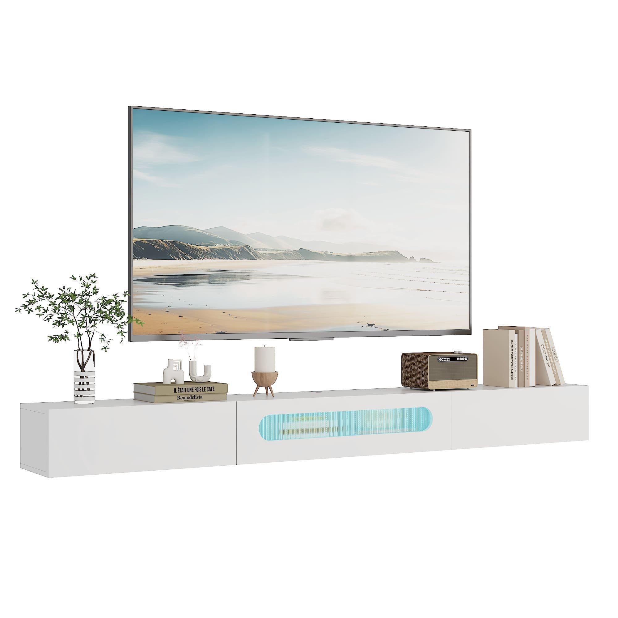 radelldar TV-Schrank Lowboard mit LED-Beleuchtung, 200cm, Hochglanz, (1-St) für Fernseher bis zu 75 Zoll, hängend