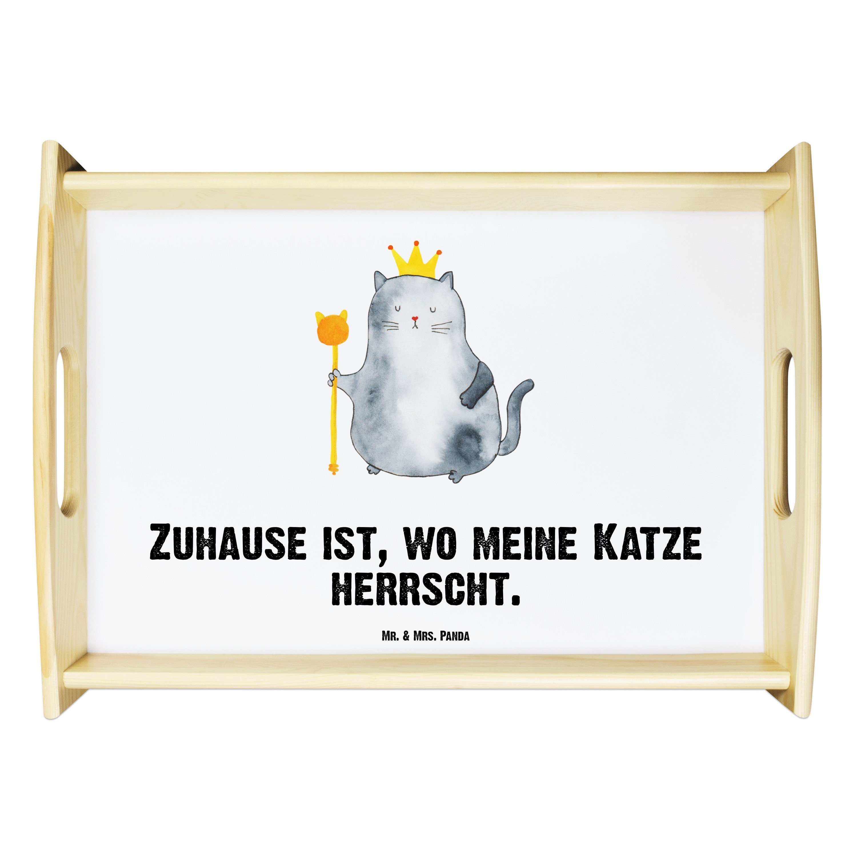Mr. & Mrs. Panda Tablett Katzen Koenig - Weiß - Geschenk, Küchentablett, Katzenmotiv, Dekotabl, Echtholz lasiert, (1-tlg)