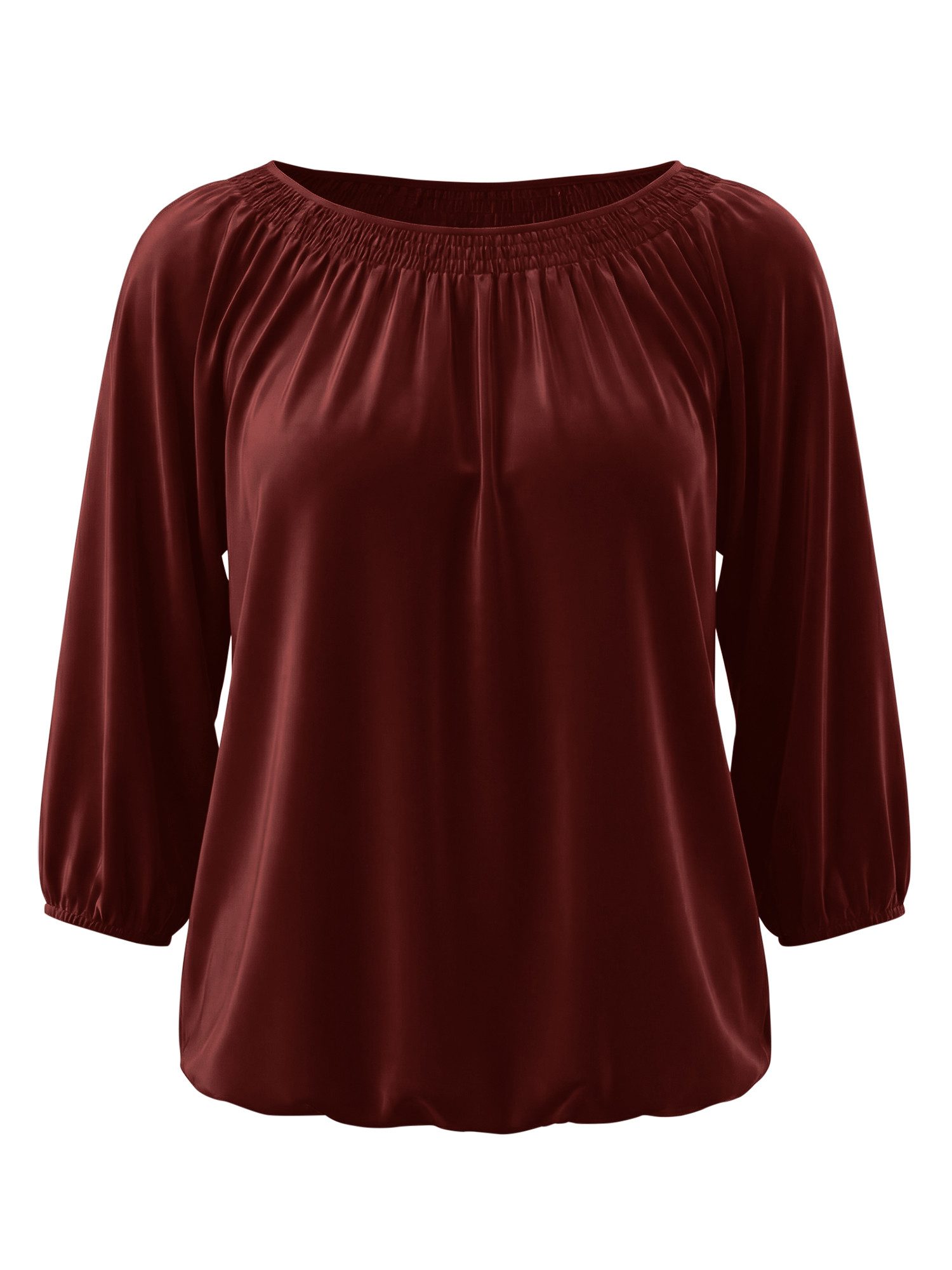 T-Shirt Damen 3/4-Ärmel Plissierte Bluse