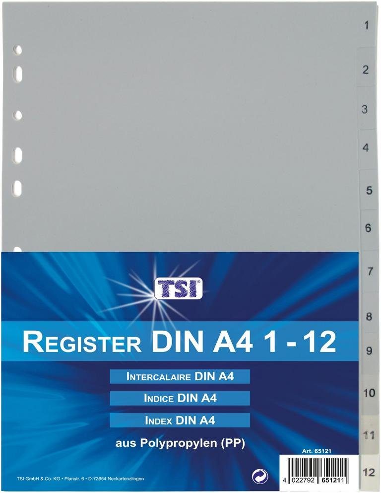 TSI Schreibwaren Aktenordner Ordner Register von 1-12 DIN A4 aus PP