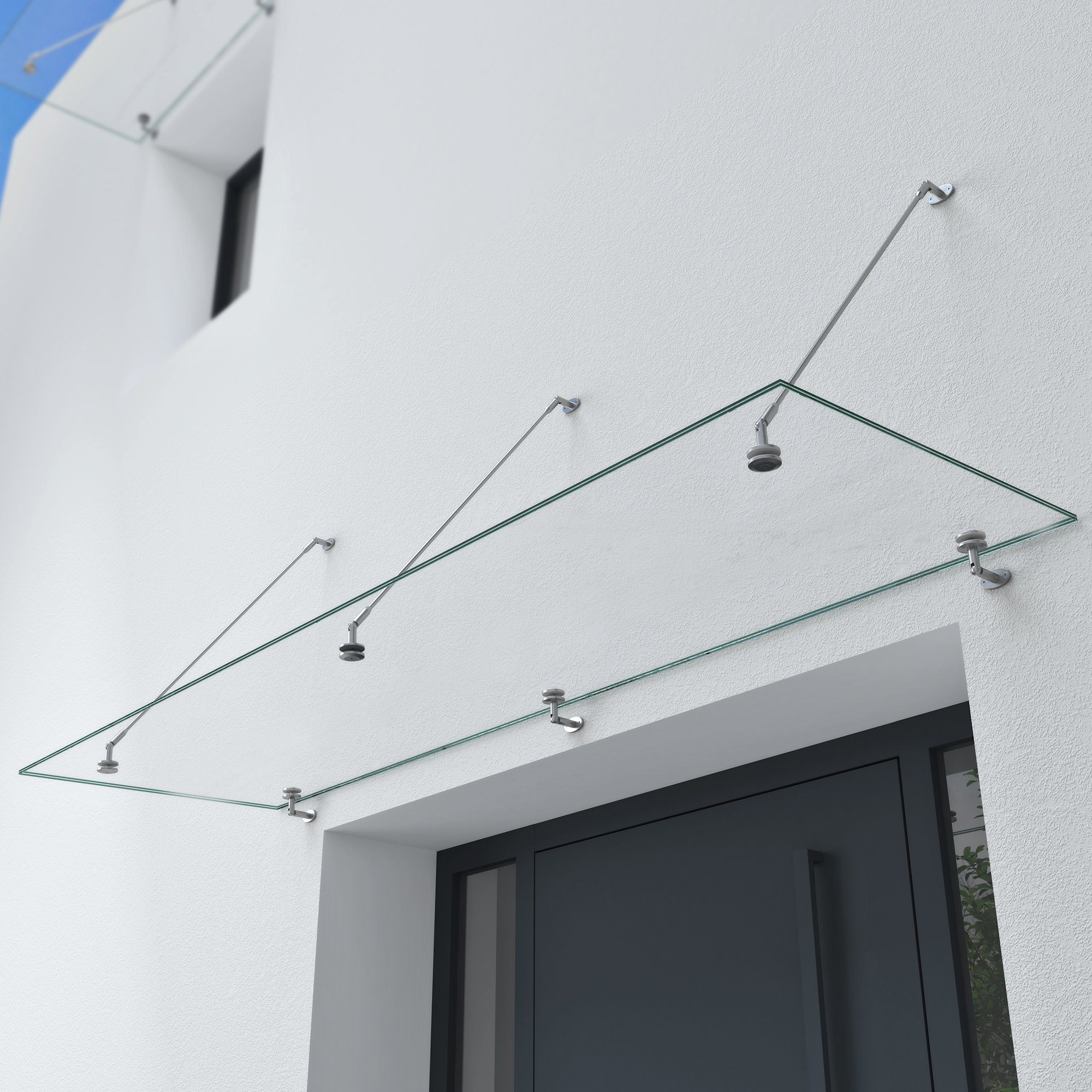 doporro Vordach Haustürvordach VSG mit SGP Folie Vordach Haustür Edelstahl Pultvordach