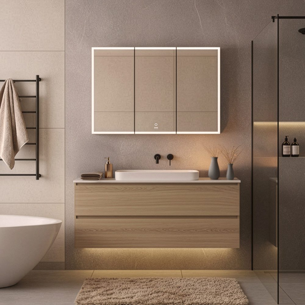 HOME DELUXE Badezimmerspiegelschrank LED-Spiegelschrank EVE - Größenauswahl inkl. Doppelsteckdose, Anti-Beschlag-System, Farbtemperaturwechsel