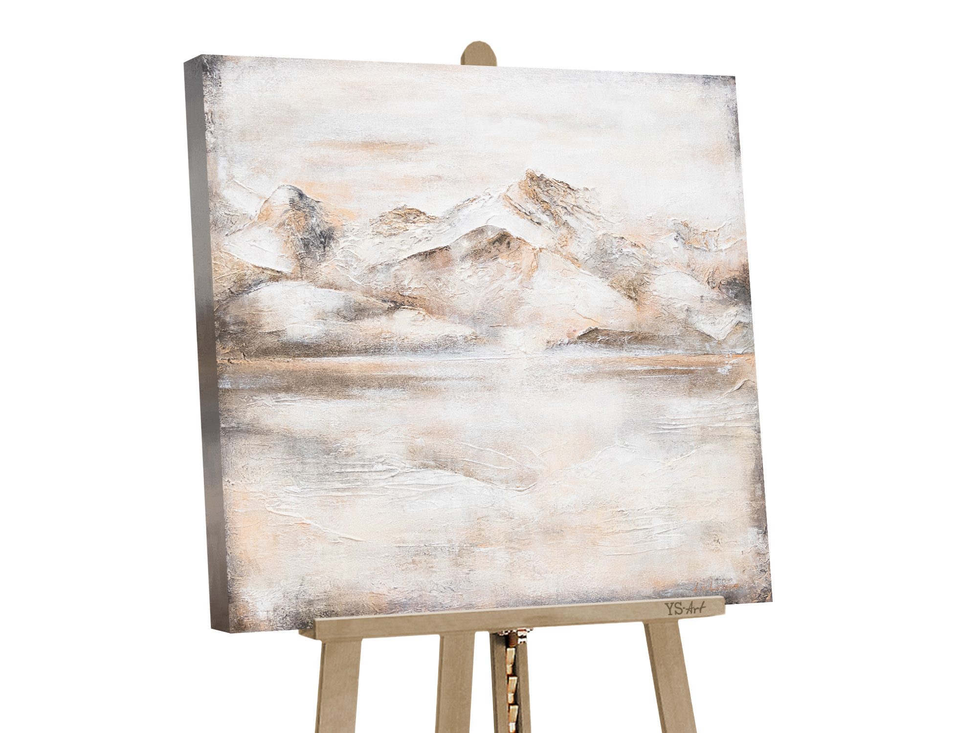 YS-Art Gemälde Bergige Landschaft, Abstrakte Bilder, Leinwand Bild Handgemalt Landschaft Berge in Beige