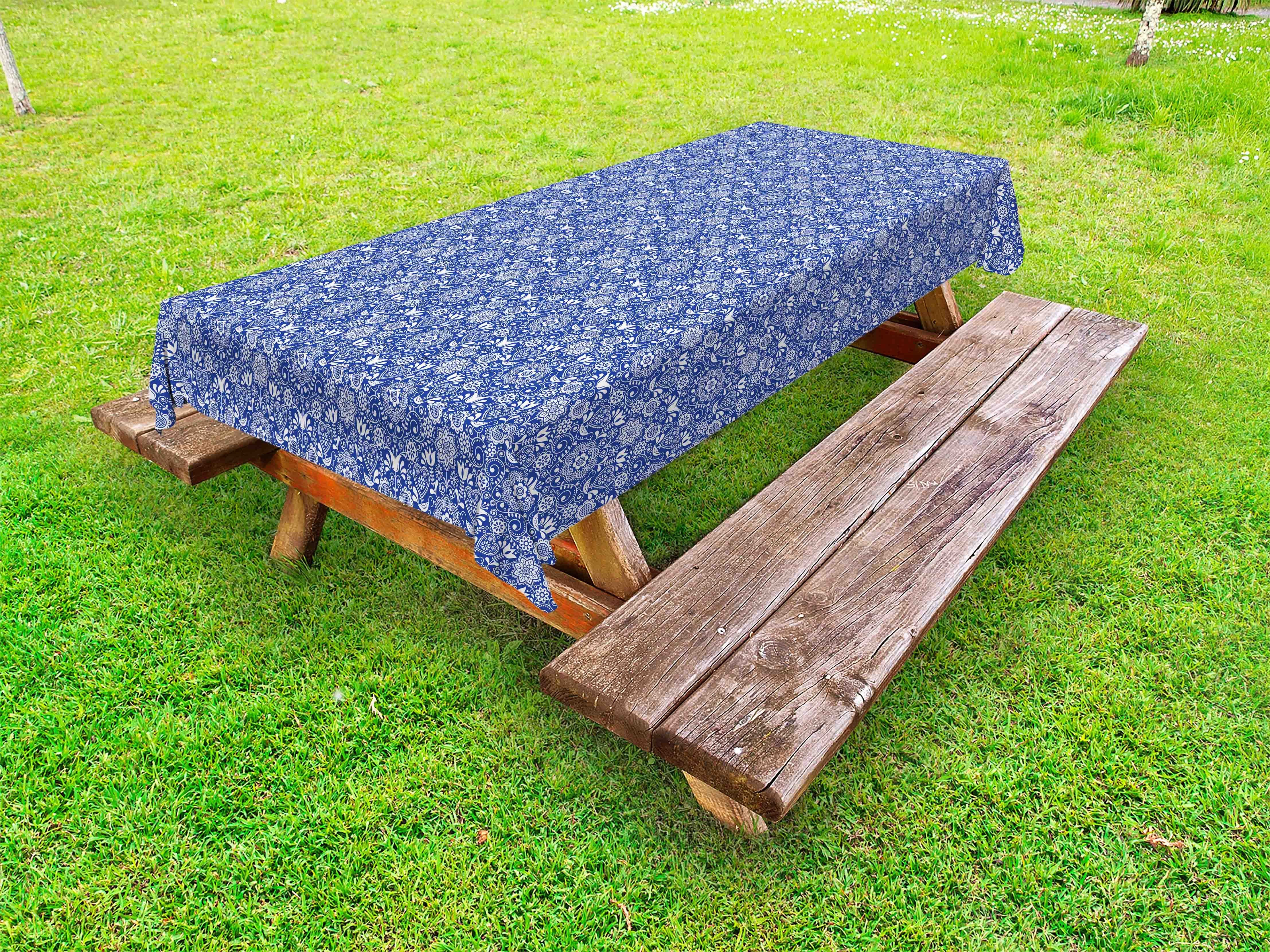 Abakuhaus Tischdecke dekorative waschbare Picknick-Tischdecke, Navy blau Volkskunst Vögel Blumen