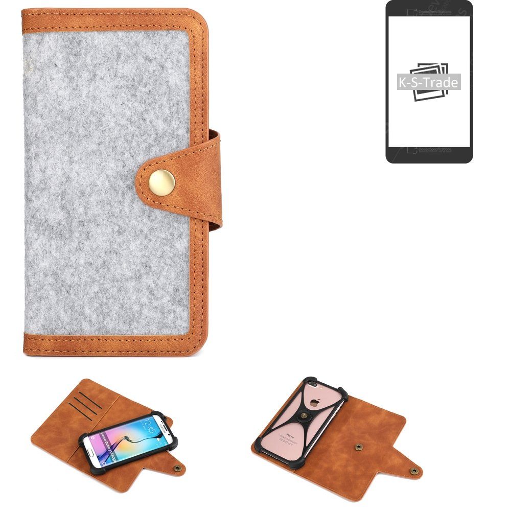K-S-Trade Handyhülle für Samsung Galaxy S22+, Handyhülle Schutzhülle Filz-Hülle Kunst-Leder hellgrau braun
