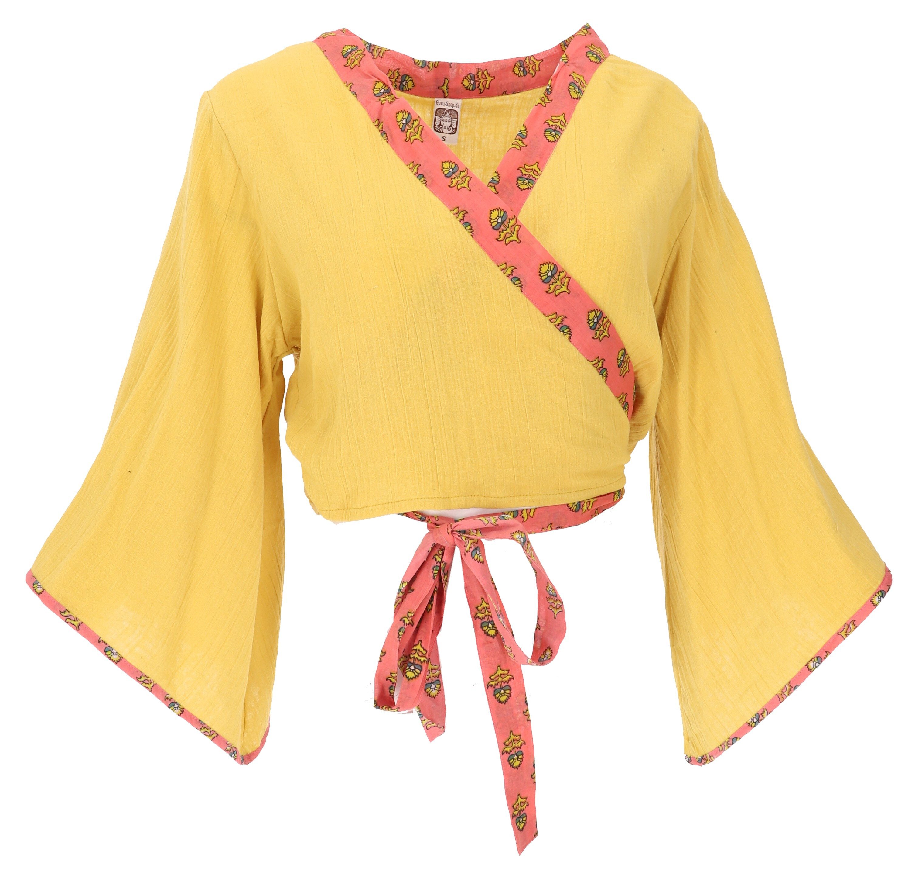 Guru-Shop Longbluse Kurztop, Boho Blusentop, Musselin Wickeltop,.. alternative Bekleidung
