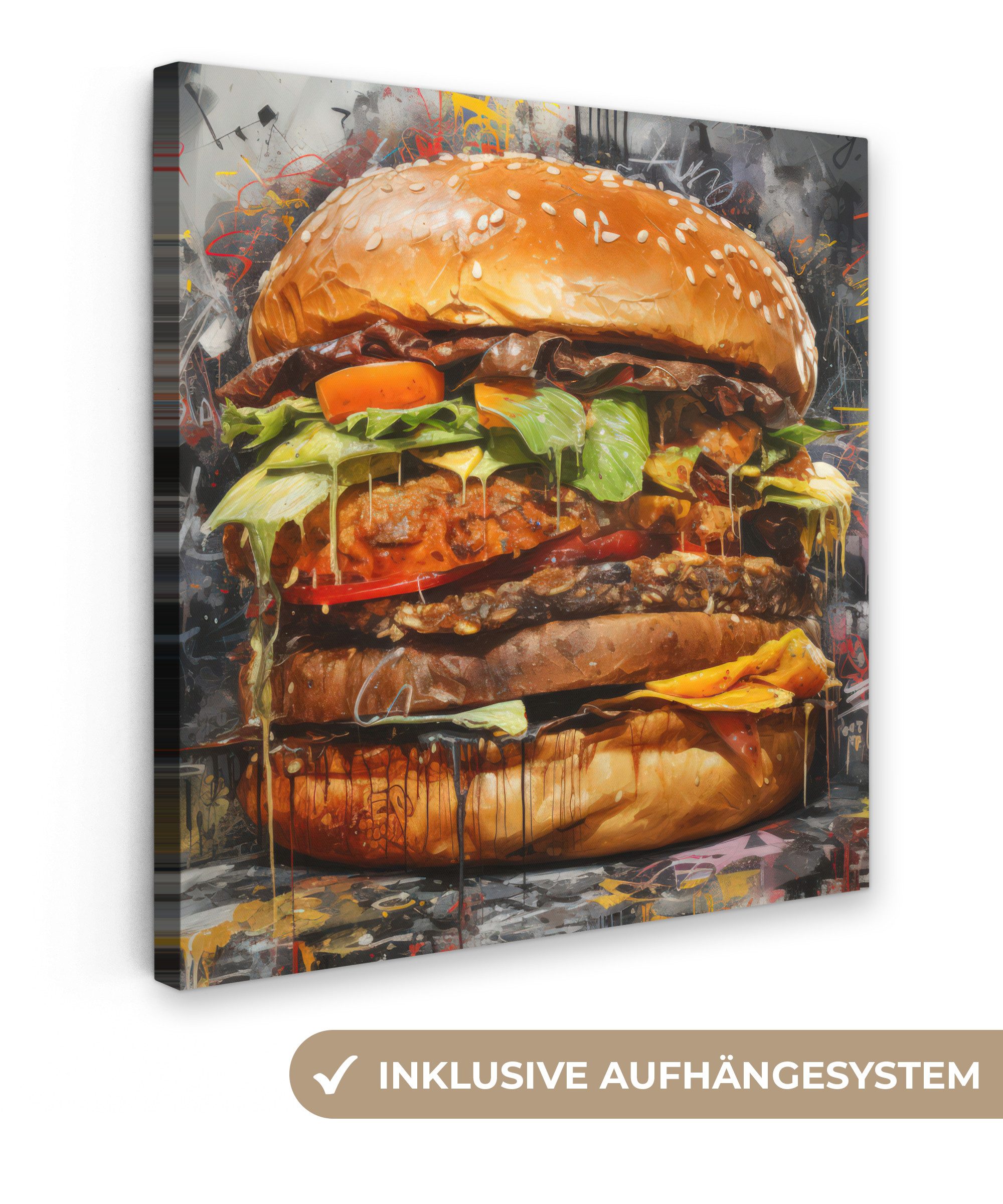 OneMillionCanvasses® Leinwandbild Burger - Essen - Kunst - Grau - Graffiti, günstig online kaufen