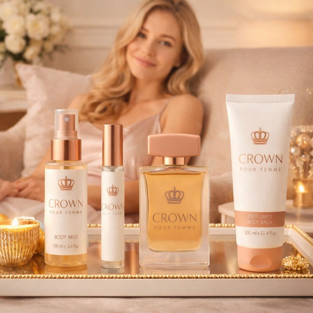 Fine Perfumery London Pflege-Geschenkbox Crown 4-tlg Damen Geschenkset: Eau de Parfum, Body Balm, Body Mist