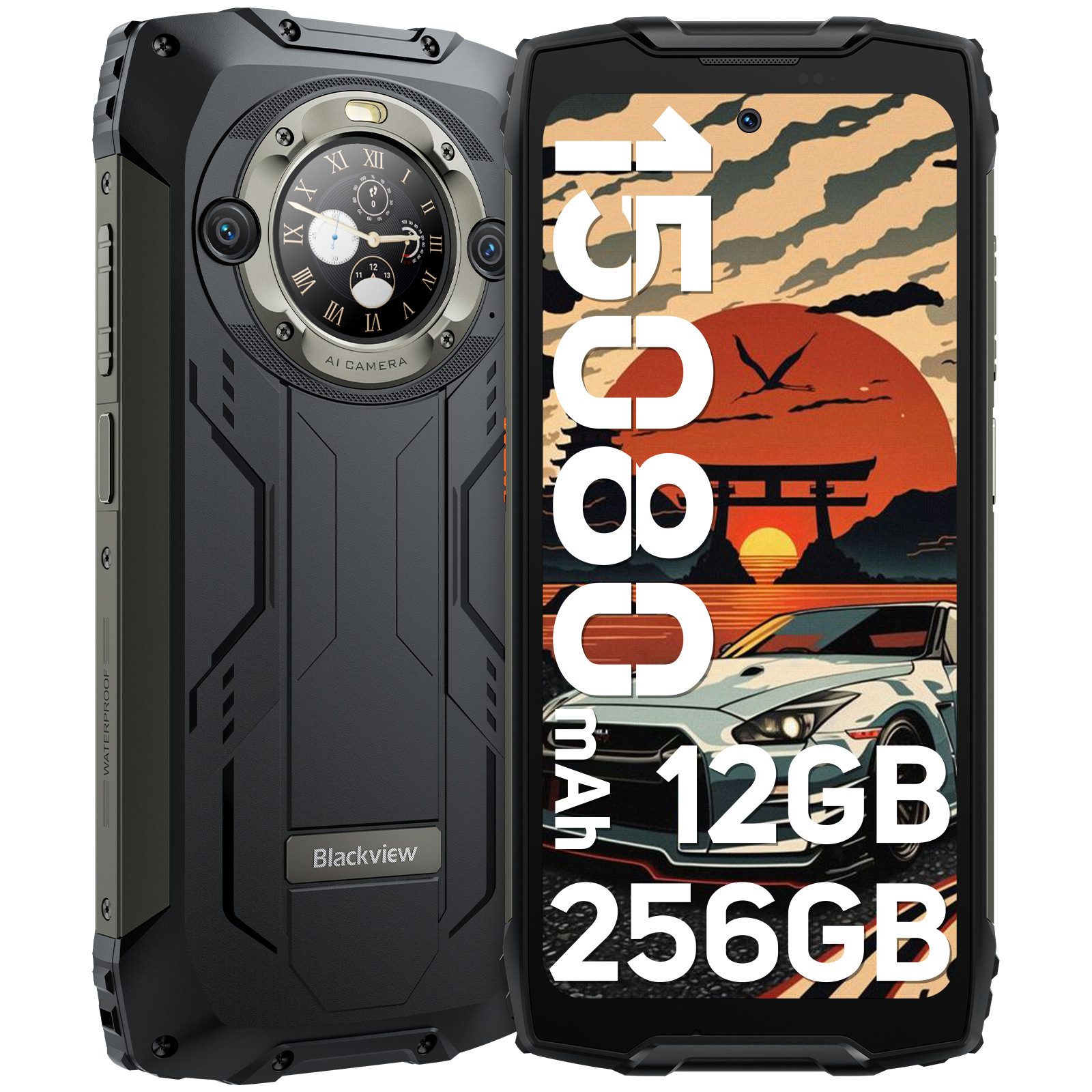 blackview BV9300Pro AI zwei Bildschirmen Ohne Vertrag Smartphone (6.7 Zoll, 12 GB Speicherplatz, 64 MP Kamera, Zwei-Display, 2.4K, 120Hz, 15080mAh/ 33W, NFC/IP69K/FM/OTG)