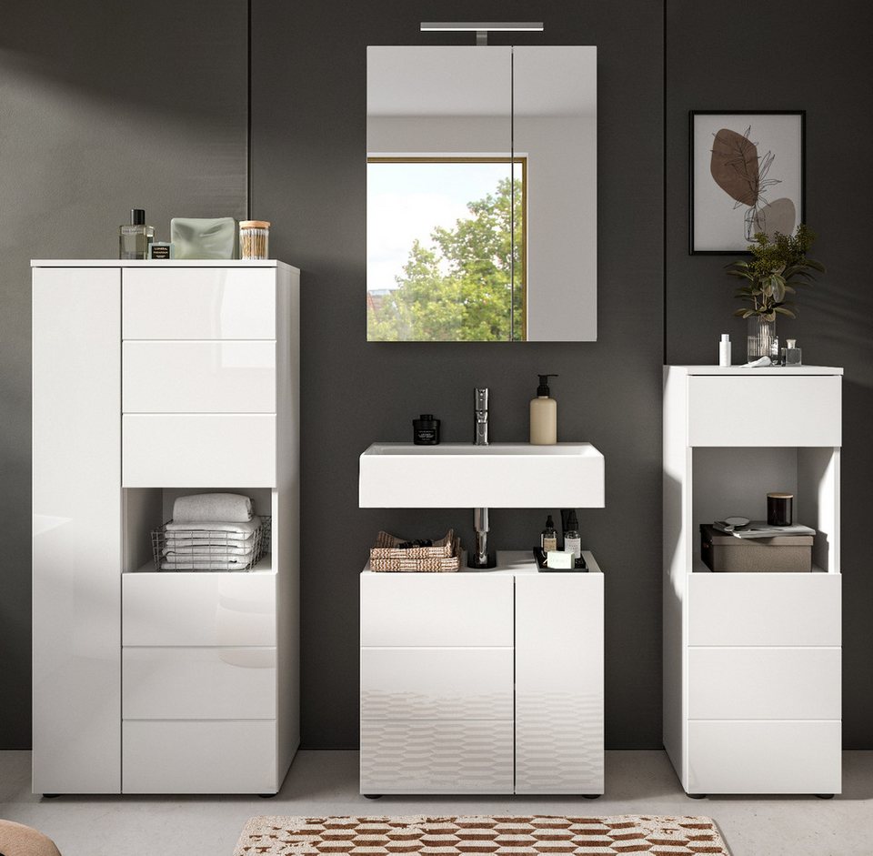 inn.furn badmöbel-set larik, (badezimmer in weiß hochglanz, 4