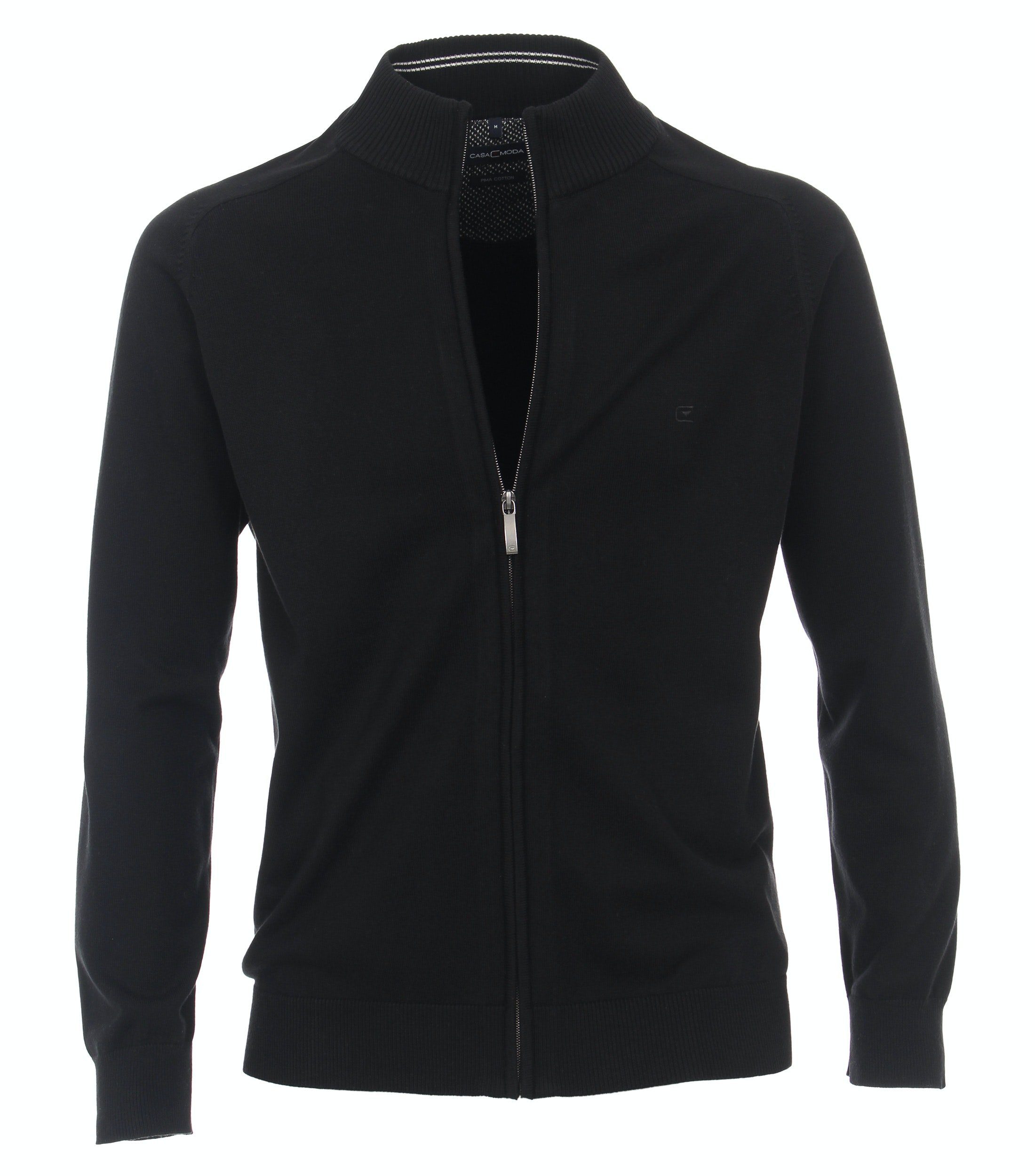 CASAMODA Strickjacke 004450 Pima-Baumwolle Stehkragen Normale Passform Schwarz