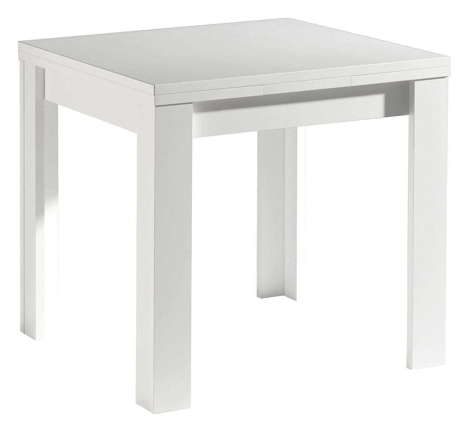 Mäusbacher Esstisch MONZI, ausziehbar, B 80 - 136 x T 80 cm, Weiß matt, gelagerte Auszugsplatten mit 4 Rollen