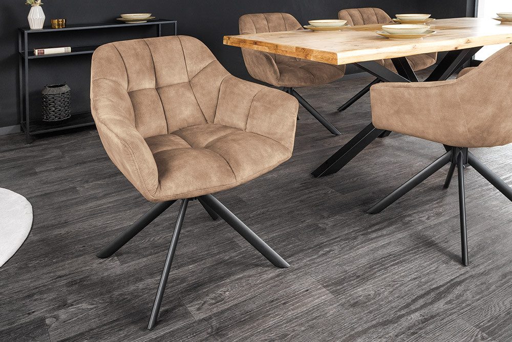 riess-ambiente Polsterstuhl PAPILLON champagner greige / schwarz - Samt, 180° drehbar, Armlehnen (Einzelartikel, 1 St), Drehstuhl mit Auto-Return Funktion & Metallbeinen- ideal f. Essbereich