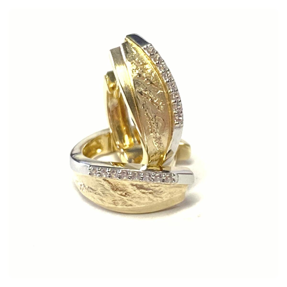 Edelschmiede925 Paar Creolen Ohrringe Creolen Gold 333/- Gelbgold bicolor Zirkonia strukturiert