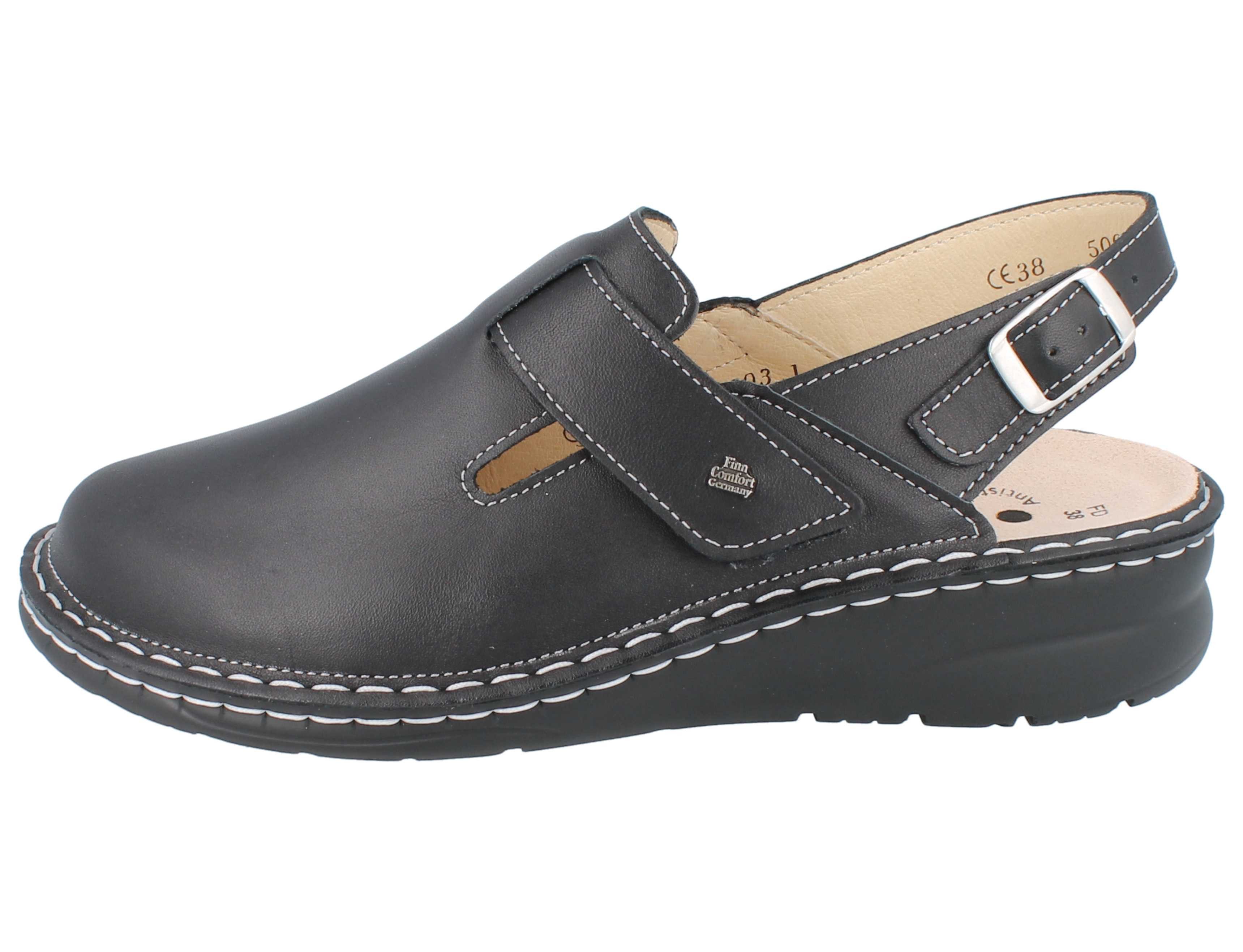Finn Comfort FINN COMFORT Aveiro Damen Clog antistatic schwarz Nappaleder - Größe: Clog Wechselfußbett