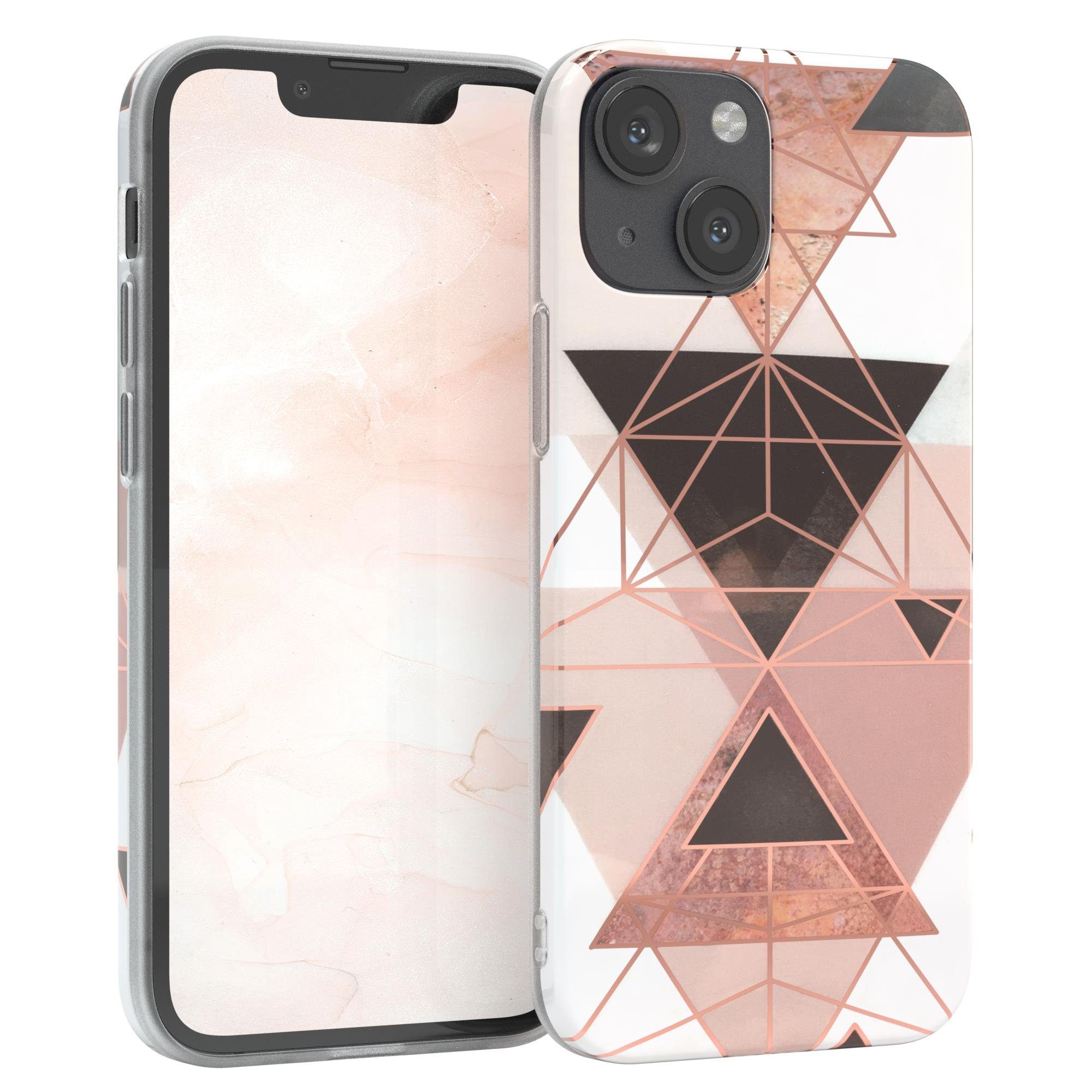 EAZY CASE Handyhülle IMD Motiv Cover für Apple iPhone 13 Mini 5,4 Zoll, Hülle mit Kameraschutz Slimcover Display Bumper Geometrie Rosa Braun