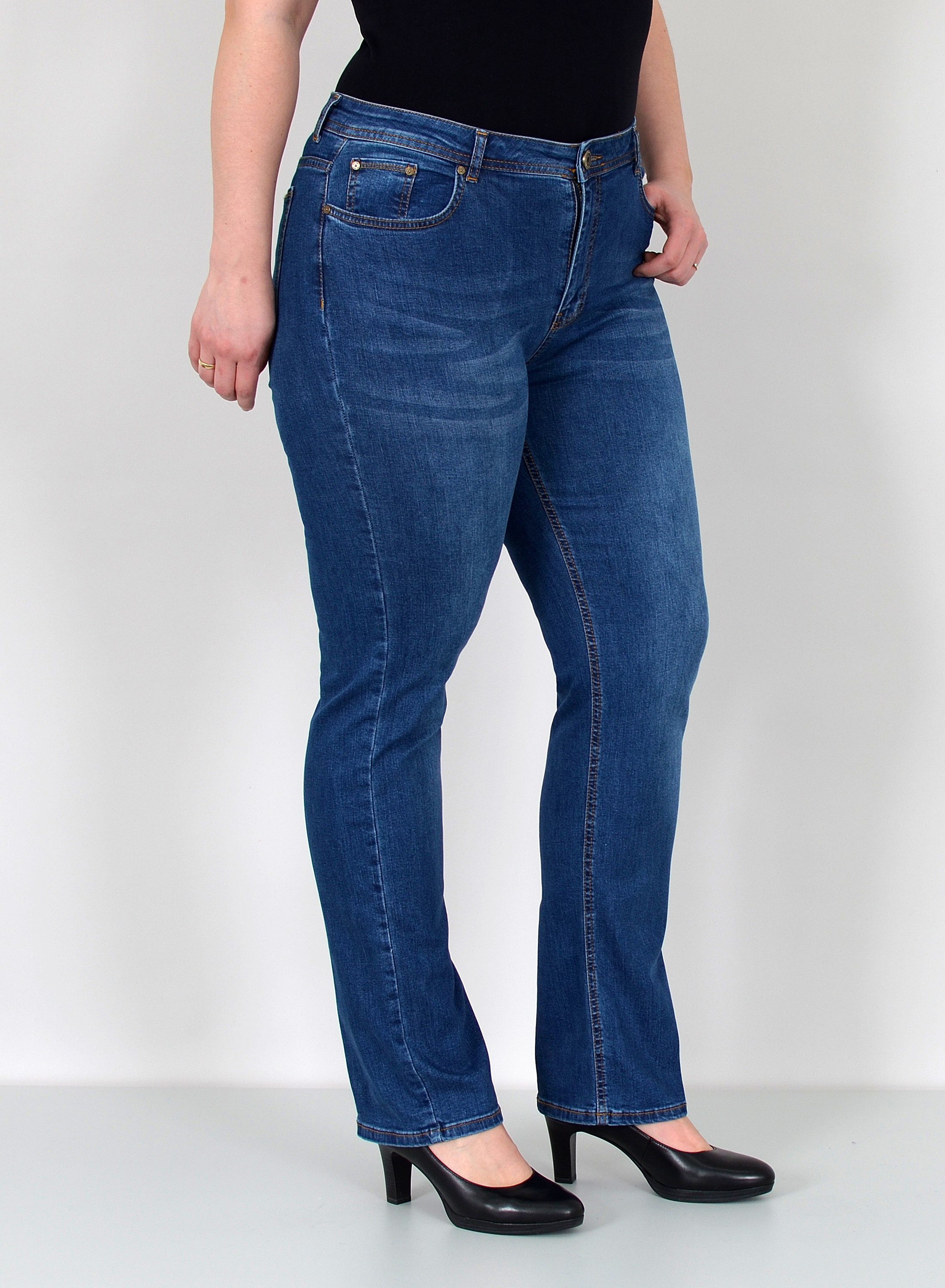 ESRA Straight-Jeans Damen Jeanshose Gerader Schnitt Stretch Hose hoher Bund bis Plus Size Straight Jeans Damen High Waist Hose Stretch Jeans Regular Übergröße – Bild 2 von 5