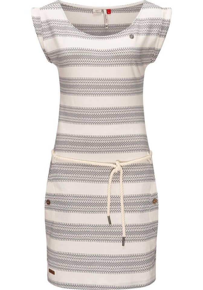 Form Blockstripes in Kleid leichtes Szene Umschmeichelnde gekonnt die Jersey Ragwear Tag Streifen-Muster, mit Intl. setzt Sommerkleid Weiblichkeit