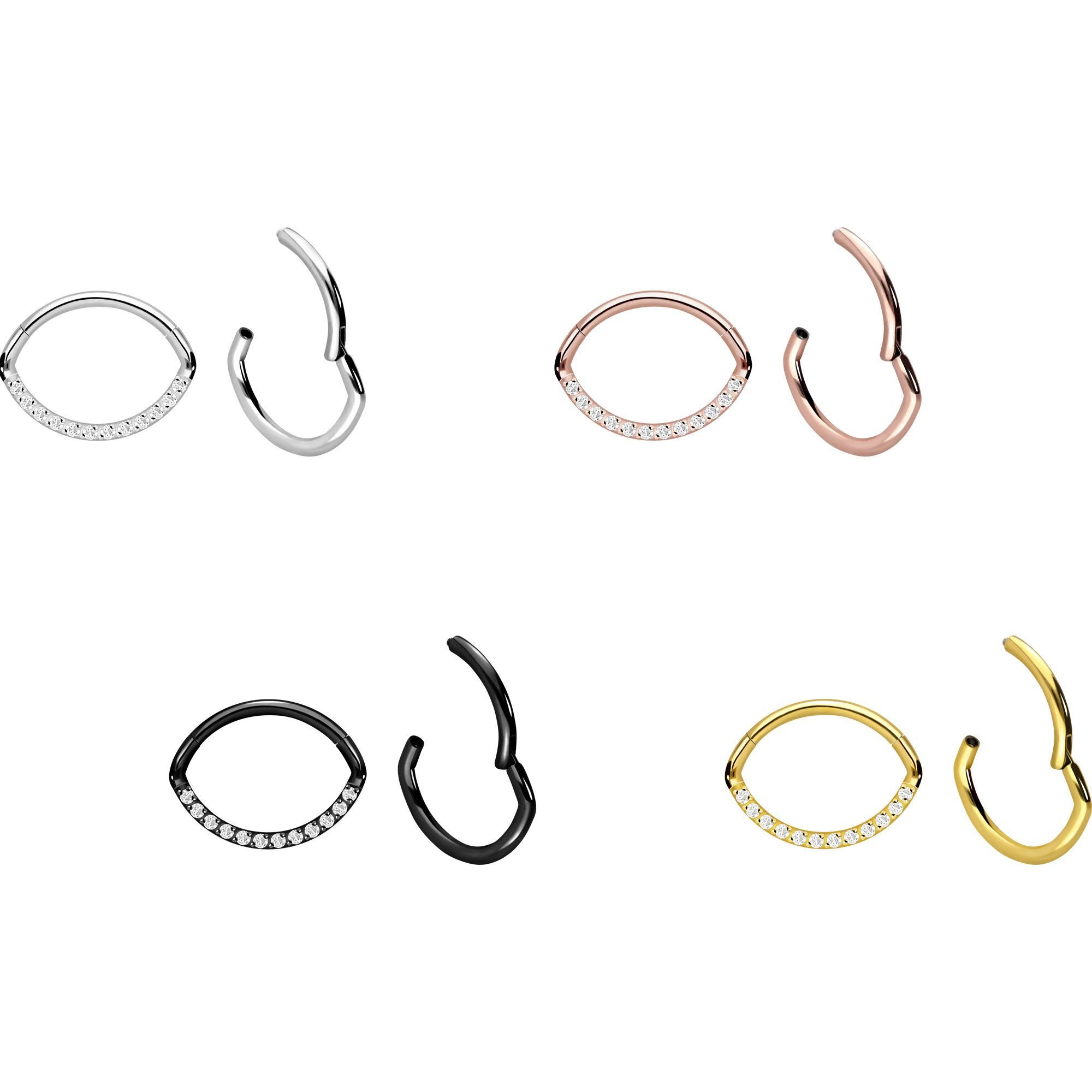 PIERCINGLINE Nasenpiercing Titan Segmentring Clicker OVAL + EINGEFASSTE KRISTALLE Ohrpiercing (Clicker, 1-tlg), Ohrpiercing für Conch, Helix, Tragus, Daith, Lobe