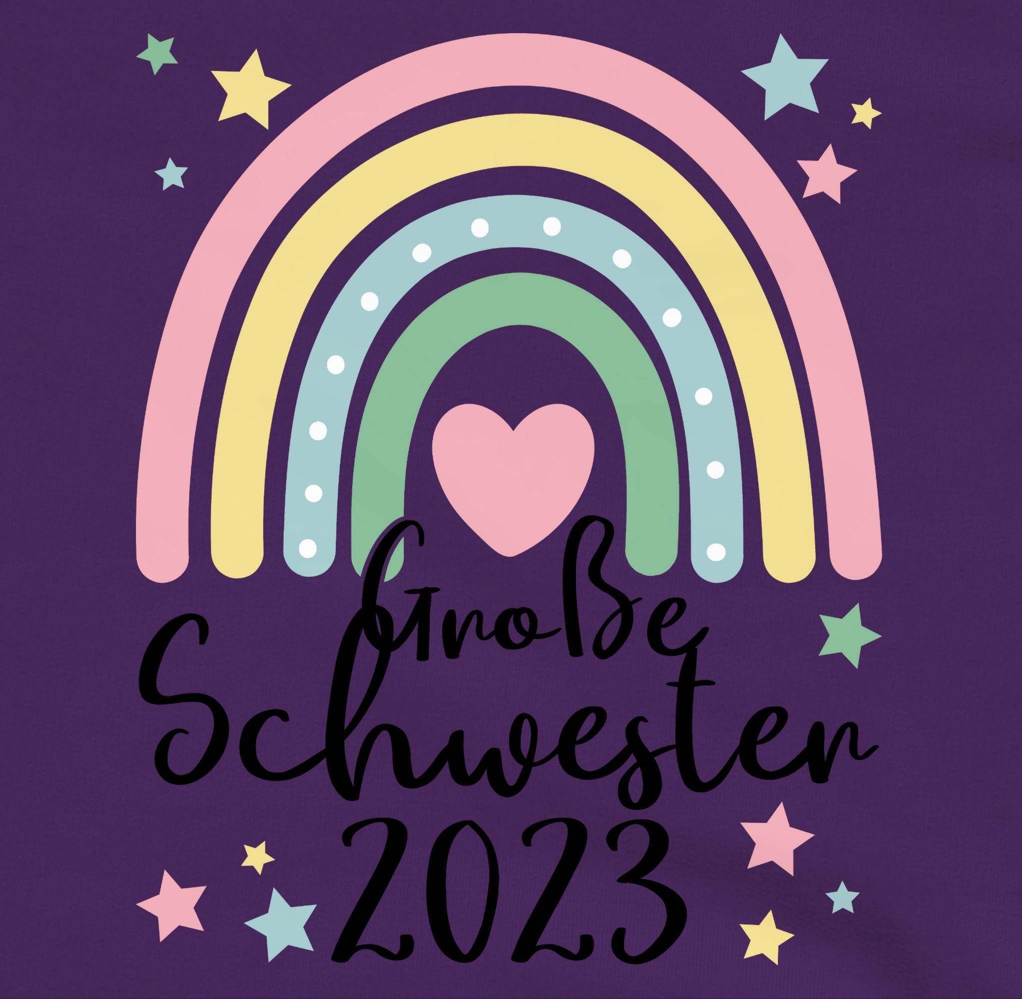 Shirtracer Große Sister Big Regenbogen Geschenk Hoodie Lila 2 Schwester 2023 Große Schwester