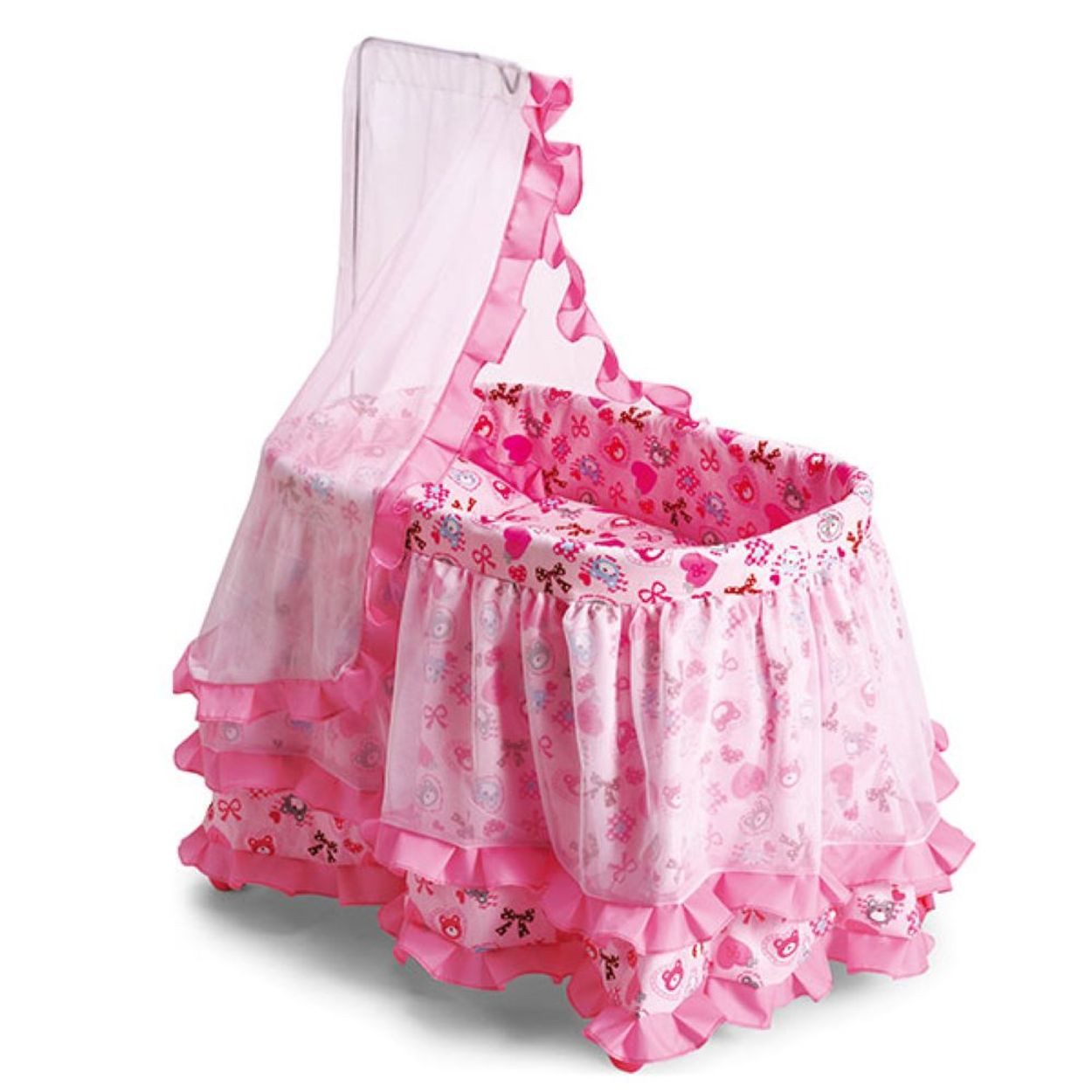 Moni Puppenwiege Puppenbett, Puppenwiege Princess 9376, mit Himmel und Rüschchen 61,5 x 43 x 85cm