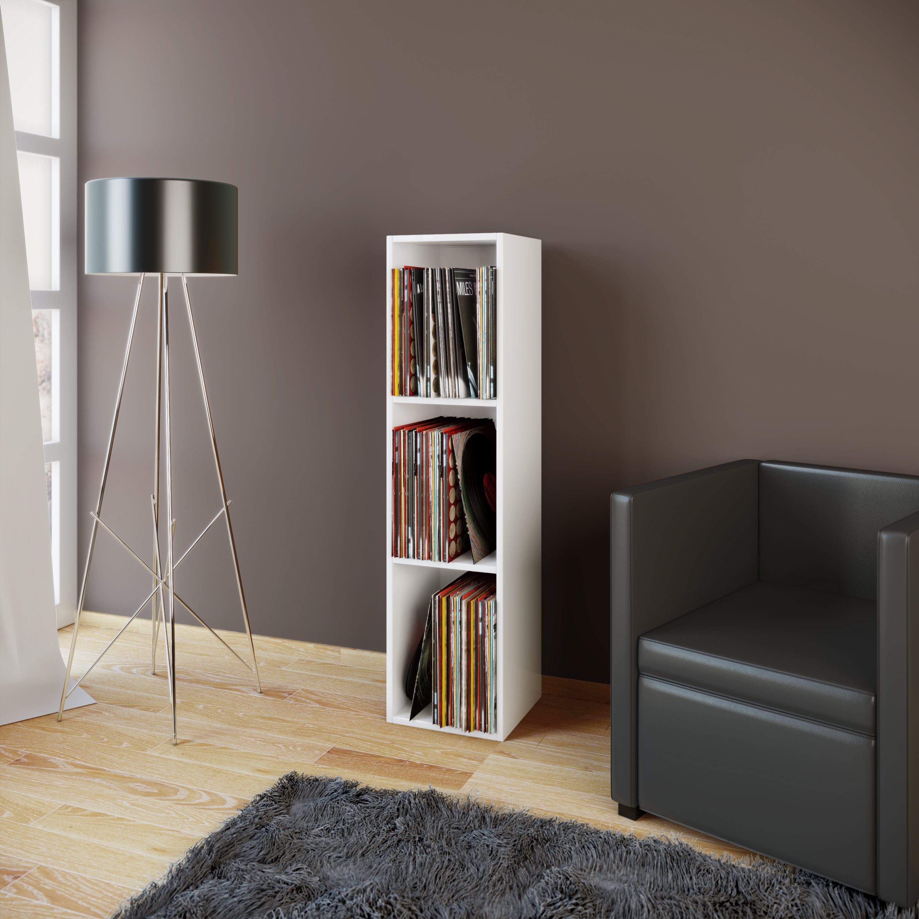 VCM Standregal Platto B. 34 x T. 30 x H. 107 cm, Holz Schallplatten Regal, BluRay Aufbewahrung, 3 Fächer, Holzwerkstoff – Bild 4 von 5