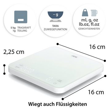 ADE Küchenwaage KE2100 Digitale Waage mit Akku (Aufladen per USB-Kabel), Aufladung per USB-Kabel, integriertem Timer, perfekt als Kaffeewaage