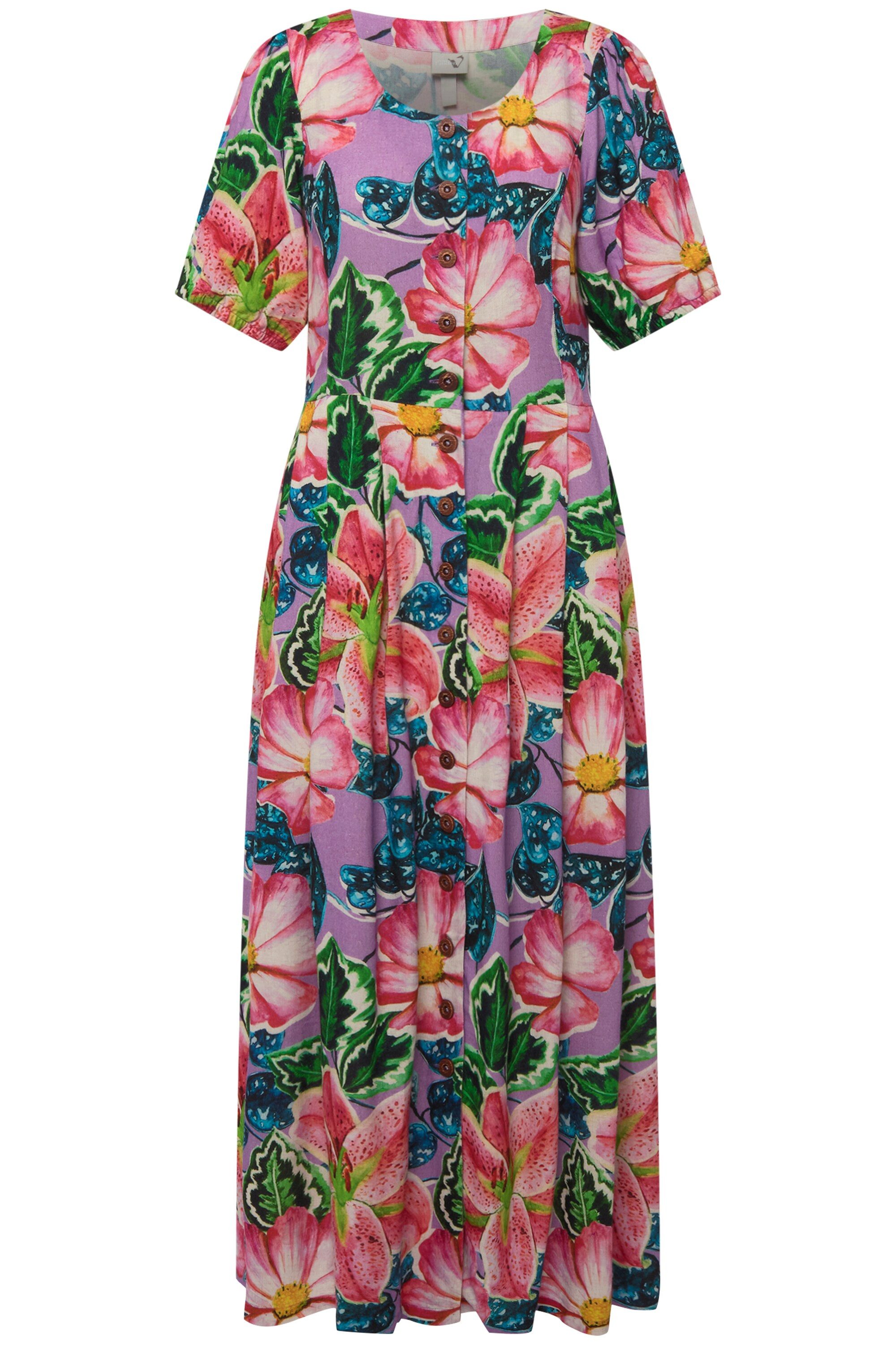 Ulla Popken Dirndl Landhauskleid Leinenmix Rundhals günstig online kaufen
