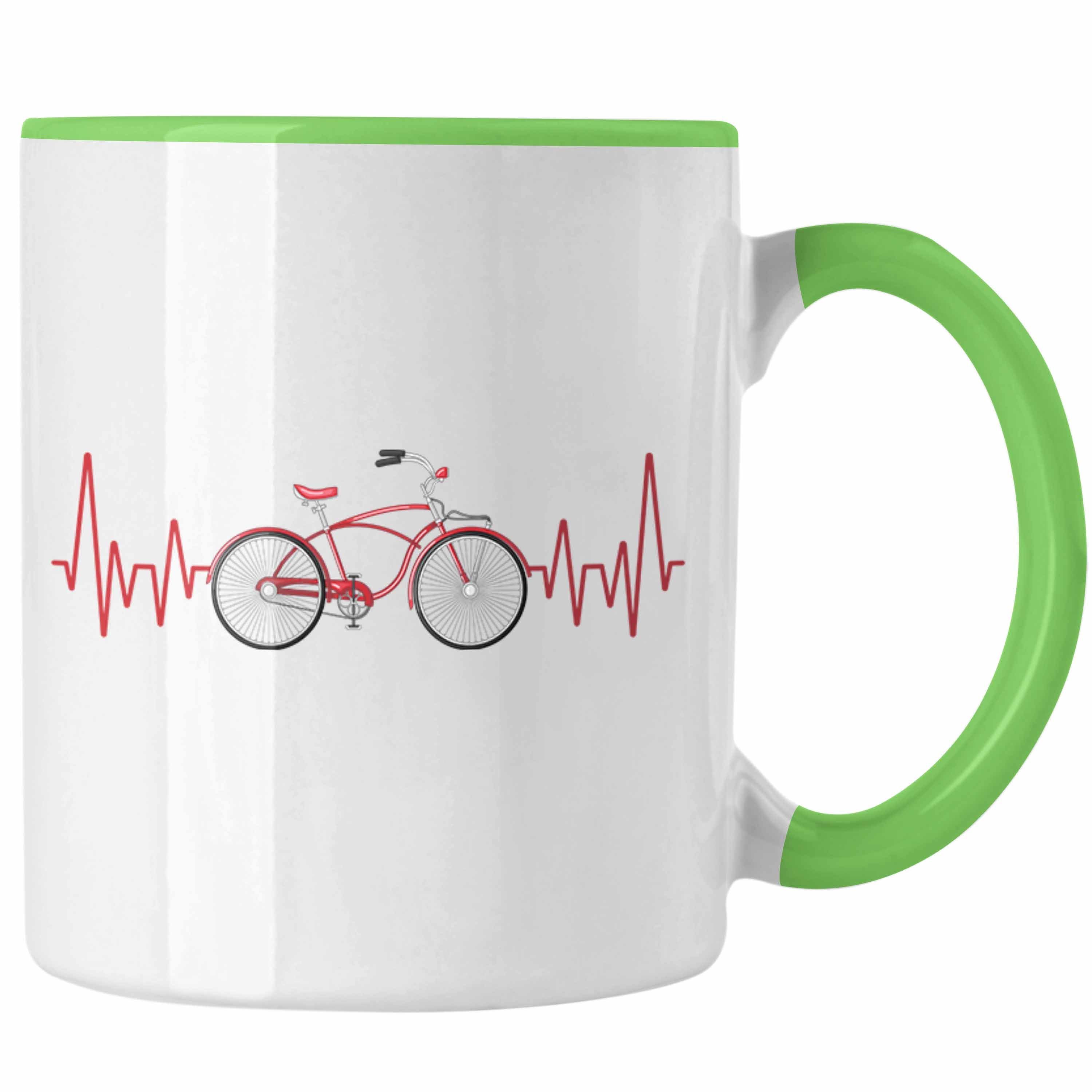 Trendation Tasse Trendation - Fahrrad Herzschlag Tasse Geschenk für Radfahrer Umwelt Ho Grün