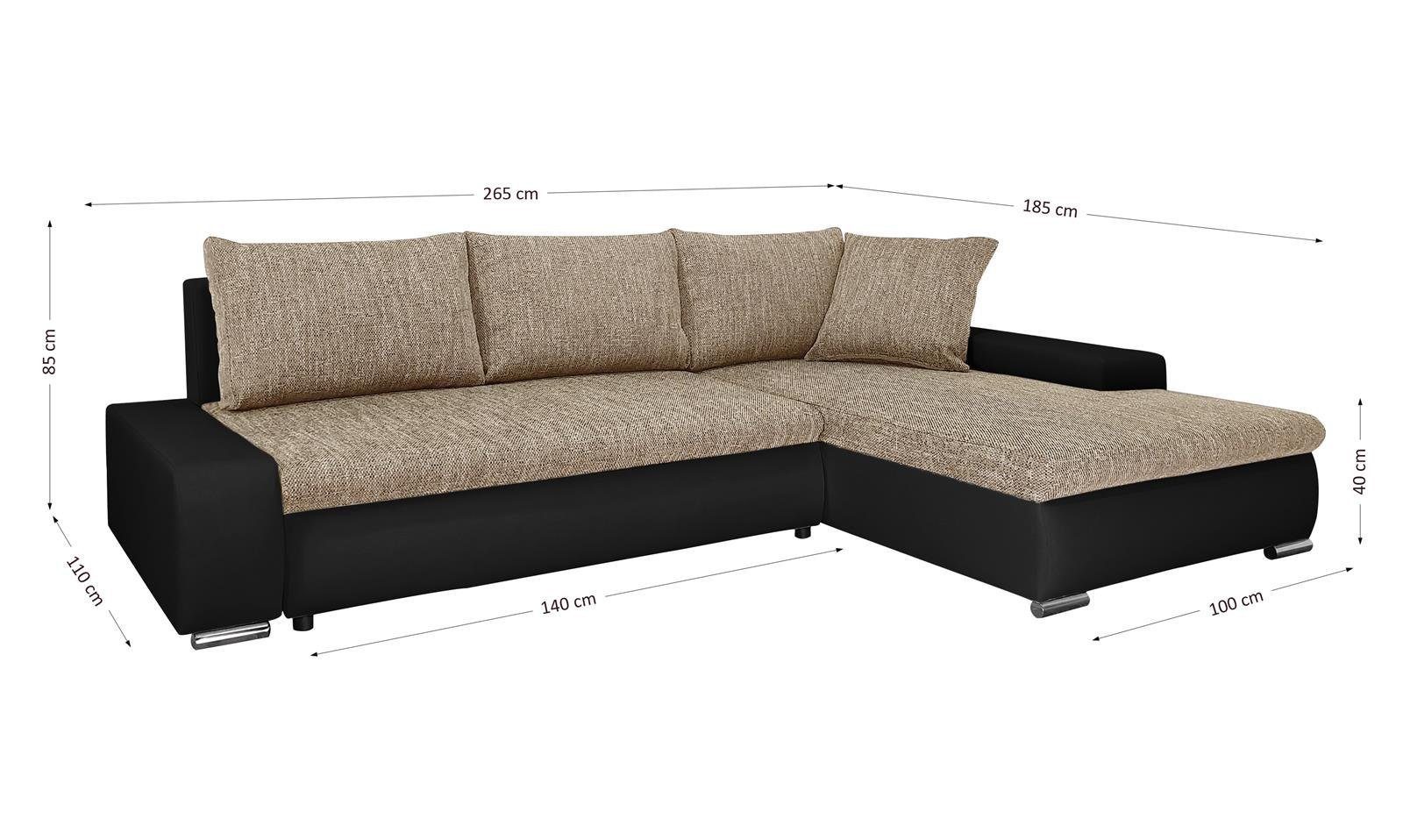 Beautysofa Polsterecke mit Schlaffunktion Teo L, L-Form Ecke Sofa Relaxcouch, Polsterecke mit Schlaffunktion Bettkasten, stilvoll Wohnzimmersofa aus Webstoff und Kunstleder