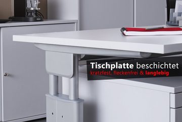 bümö Schreibtisch Serie-U - Arbeitshöhe: höhenverstellbar, Freiform: 180 x 100 cm - Dekor: Asteiche - Gestell: Weiß