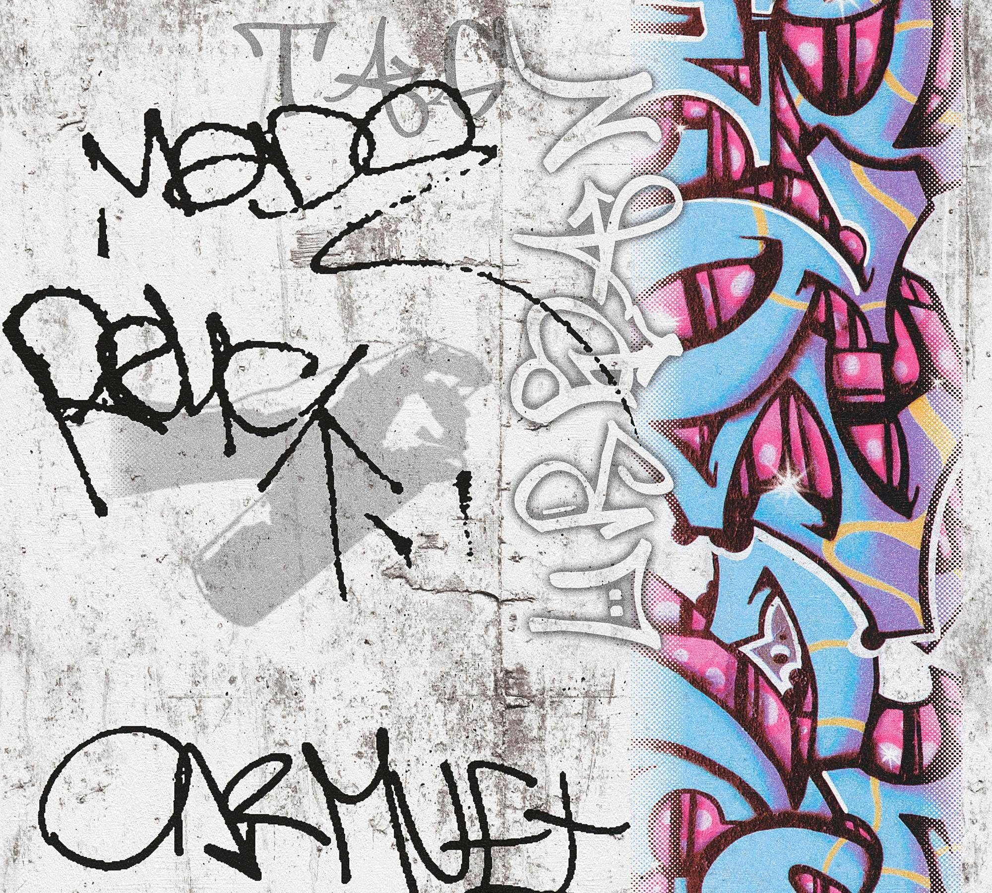 A.S. Création living walls Papiertapete Boys & Girls, Moderne Tapete Grafitti grau/rot | Vinyltapeten