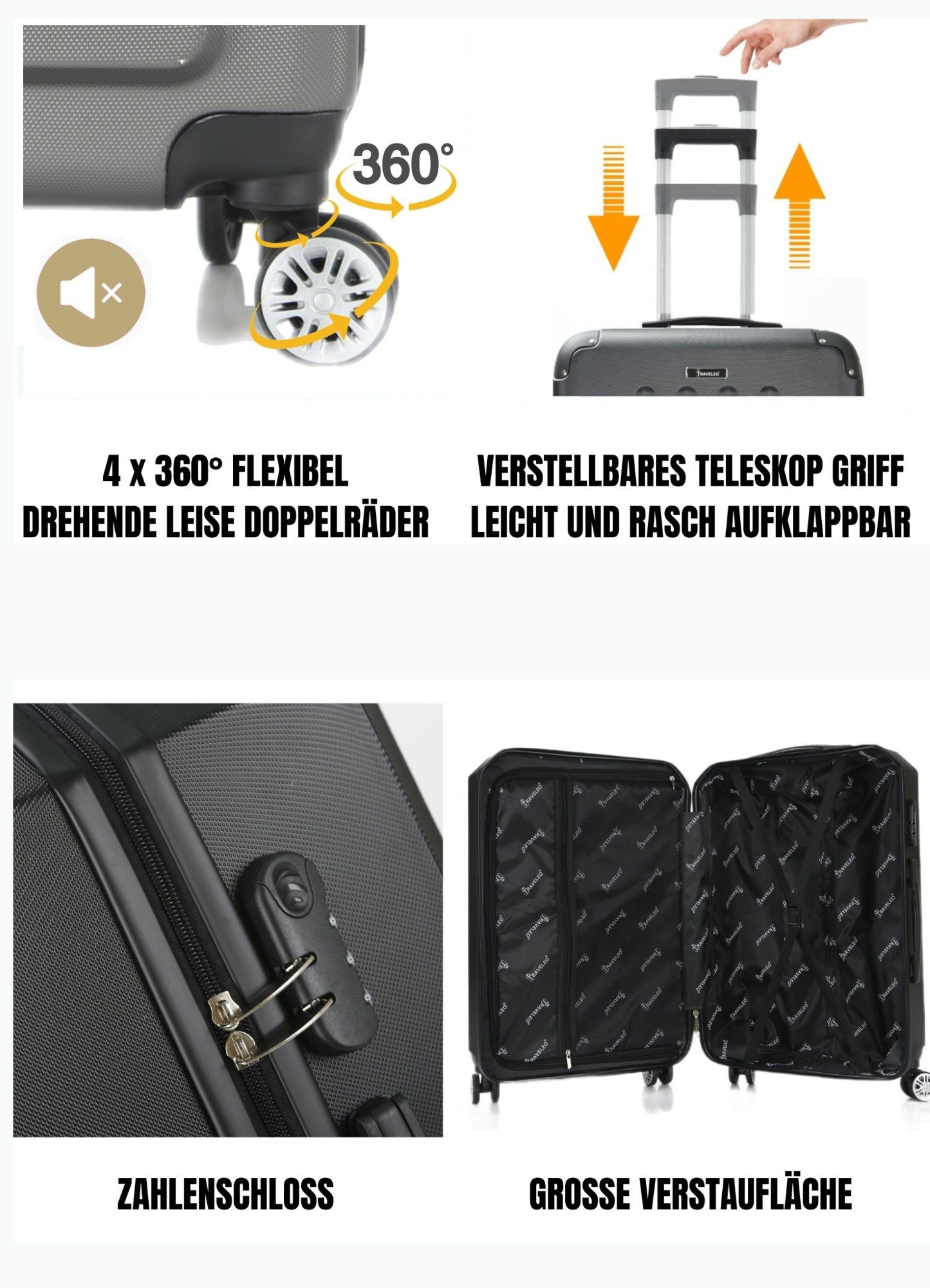 Cheffinger Koffer 4 tlg Reisekoffer Hartschale Trolley Set Handgepäck Reisetasche