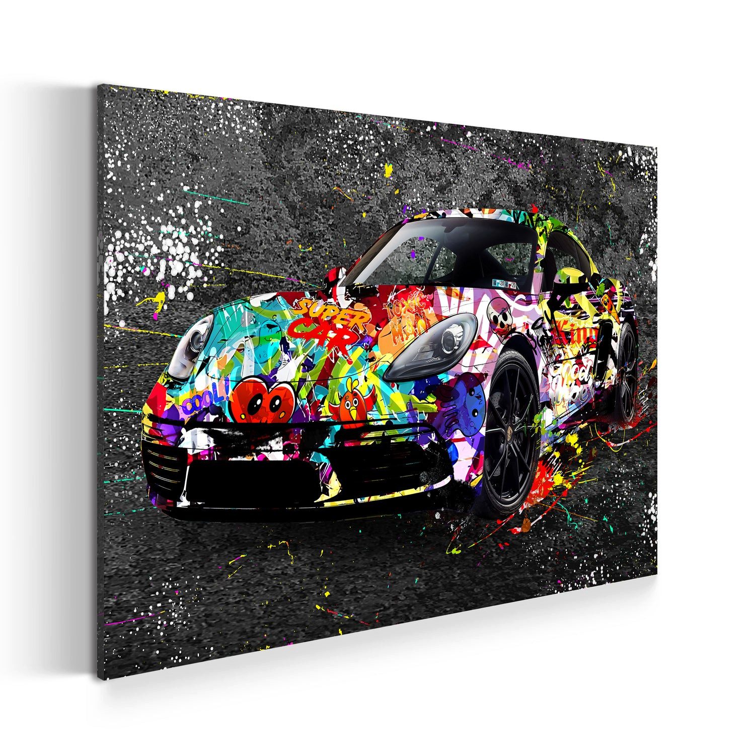 Artedinoi Leinwandbild Graffiti Sportwagen Auto Street Art Porsche Wandbild Leinwandbild Kuns